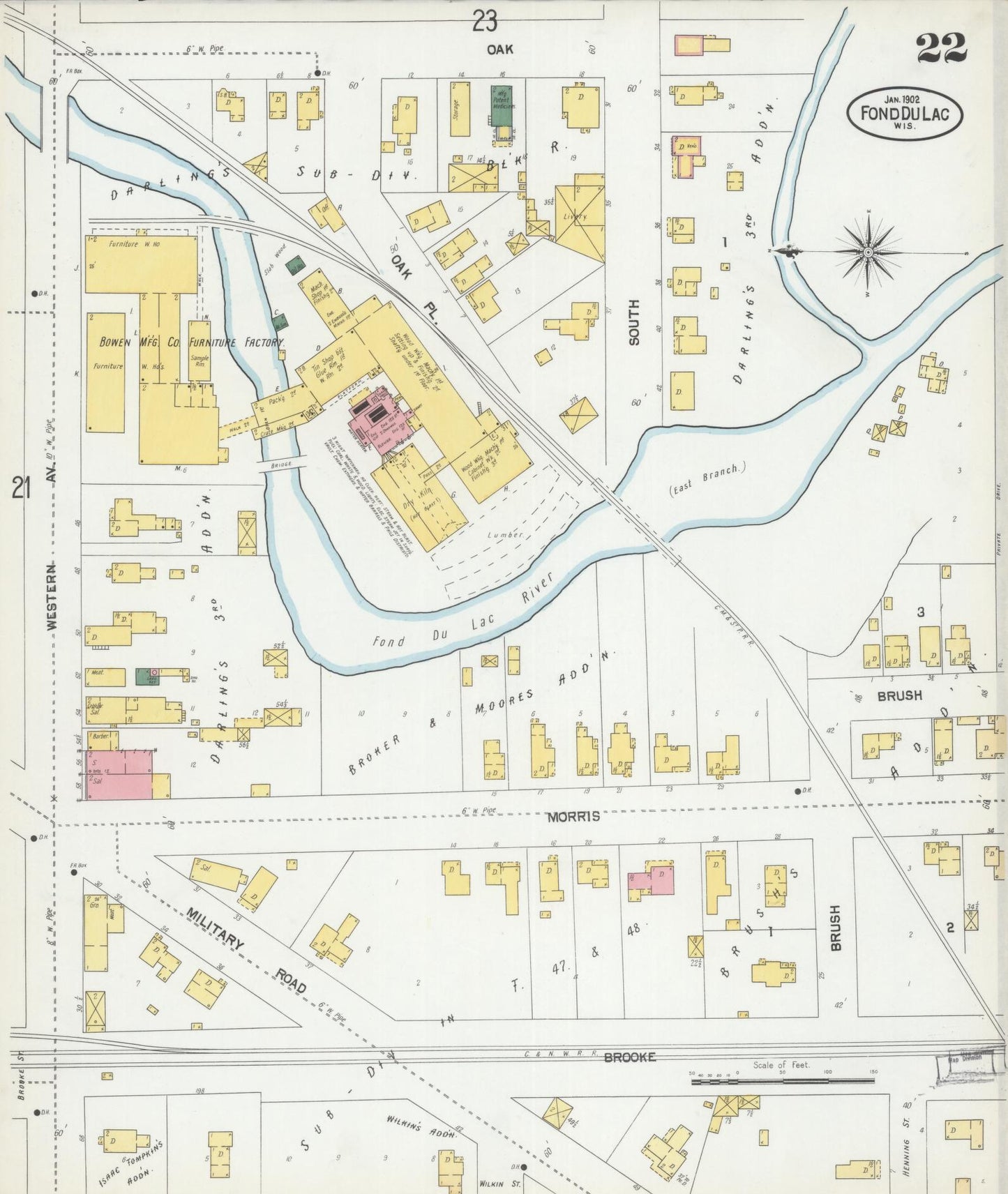 Sanborn Fire Insurance Map from Fond du Lac, Fond du Lac County, Wisconsin (1902), Sheet #0022 - Historic Sanborn Fire Insurance Map Print, vintage old map wall art, antique decor, genealogy gift, Wisconsin Wisconsin map