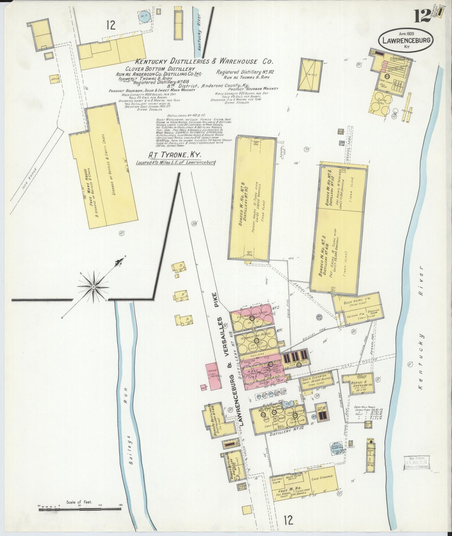Sanborn Fire Insurance Map from Lawrenceburg, Anderson County, Kentucky (1909), Sheet #0012 - Historic Sanborn Fire Insurance Map Print, vintage old map wall art, antique decor, genealogy gift, Kentucky Kentucky map