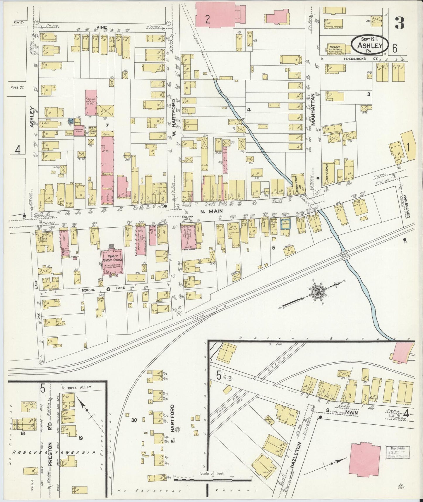 Sanborn Fire Insurance Map from Ashley, Luzerne County, Pennsylvania (1911), Sheet #0003 - Historic Sanborn Fire Insurance Map Print, vintage old map wall art, antique decor, genealogy gift, Pennsylvania Pennsylvania map