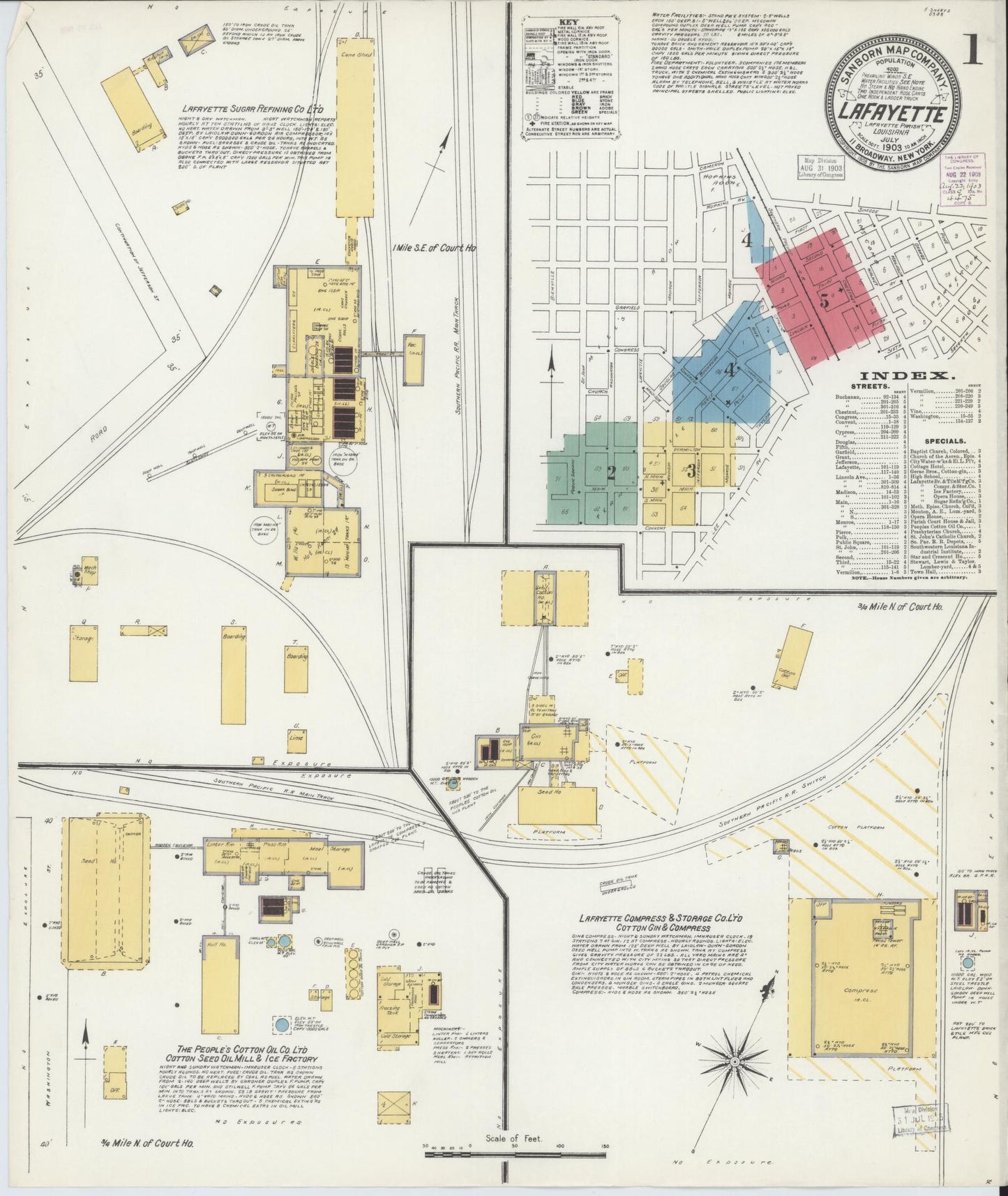 Sanborn Fire Insurance Map from Lafayette, Lafayette Parish, Louisiana (1903), Sheet #0001 - Historic Sanborn Fire Insurance Map Print, vintage old map wall art, antique decor, genealogy gift, Louisiana Louisiana map