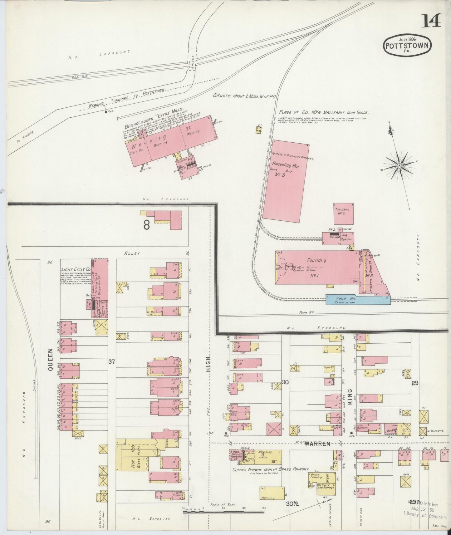 Sanborn Fire Insurance Map from Pottstown, Montgomery County, Pennsylvania (1896), Sheet #0014 - Complete Map Set gallery image, historic Sanborn map, vintage wall art, Pennsylvania Pennsylvania