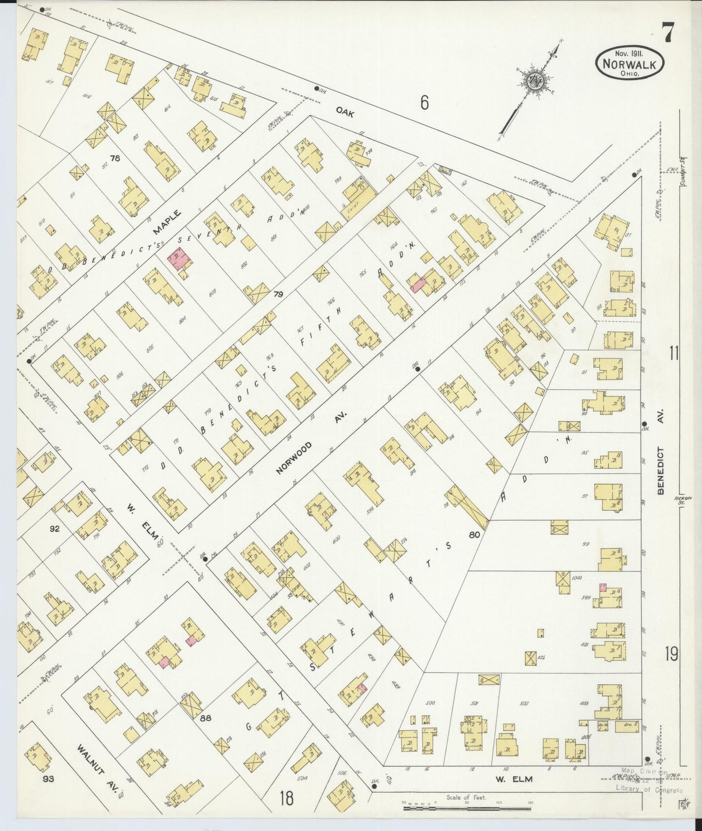 Sanborn Fire Insurance Map from Norwalk, Huron County, Ohio (1911), Sheet #0007 - Historic Sanborn Fire Insurance Map Print, vintage old map wall art, antique decor, genealogy gift, Ohio Ohio map