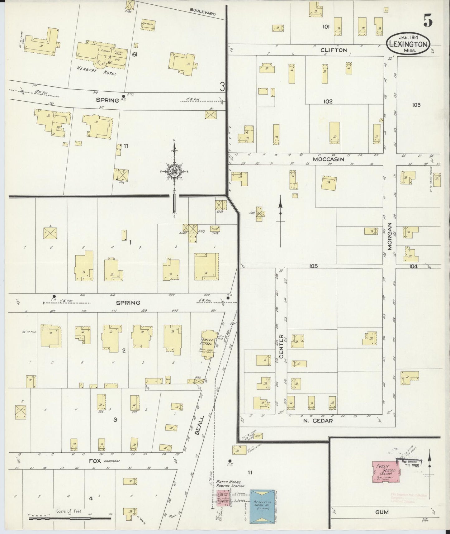 Sanborn Fire Insurance Map from Lexington, Holmes County, Mississippi (1914), Sheet #0005 - Complete Map Set gallery image, historic Sanborn map, vintage wall art, Mississippi Mississippi