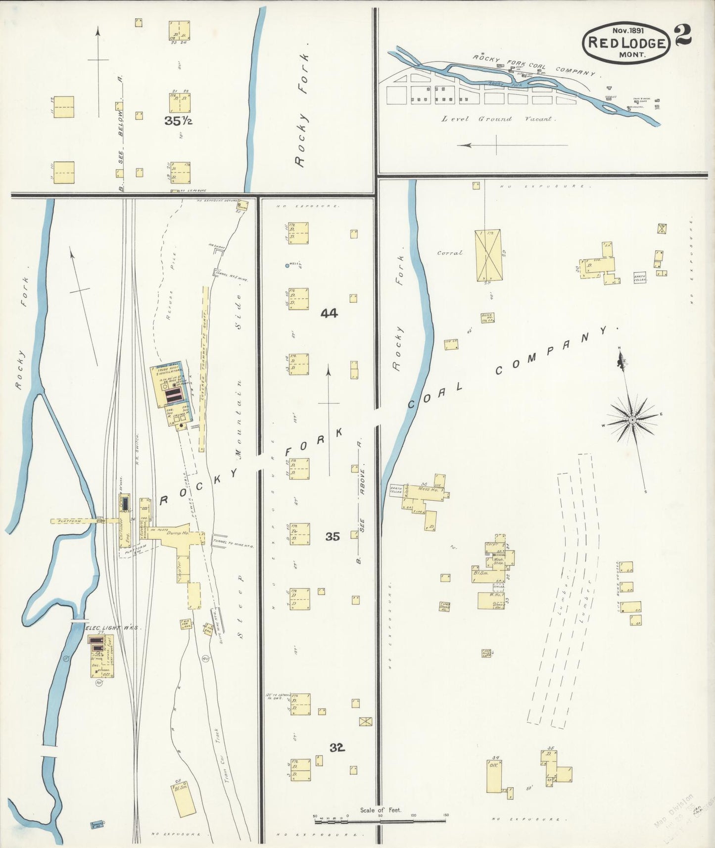 Sanborn Fire Insurance Map from Red Lodge, Carbon County, Montana (1891), Sheet #0002 - Complete Map Set gallery image, historic Sanborn map, vintage wall art, Montana Montana