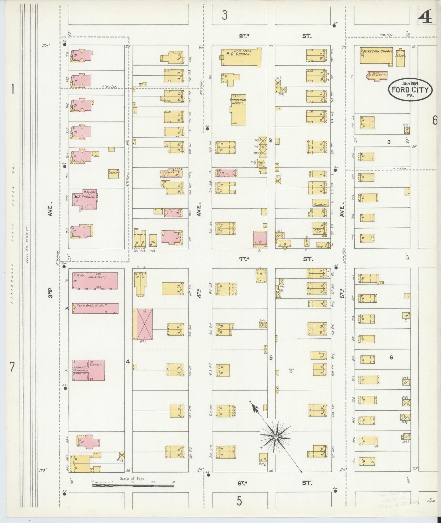 Sanborn Fire Insurance Map from Ford City, Armstrong County, Pennsylvania (1904), Sheet #0004 - Historic Sanborn Fire Insurance Map Print, vintage old map wall art, antique decor, genealogy gift, Pennsylvania Pennsylvania map