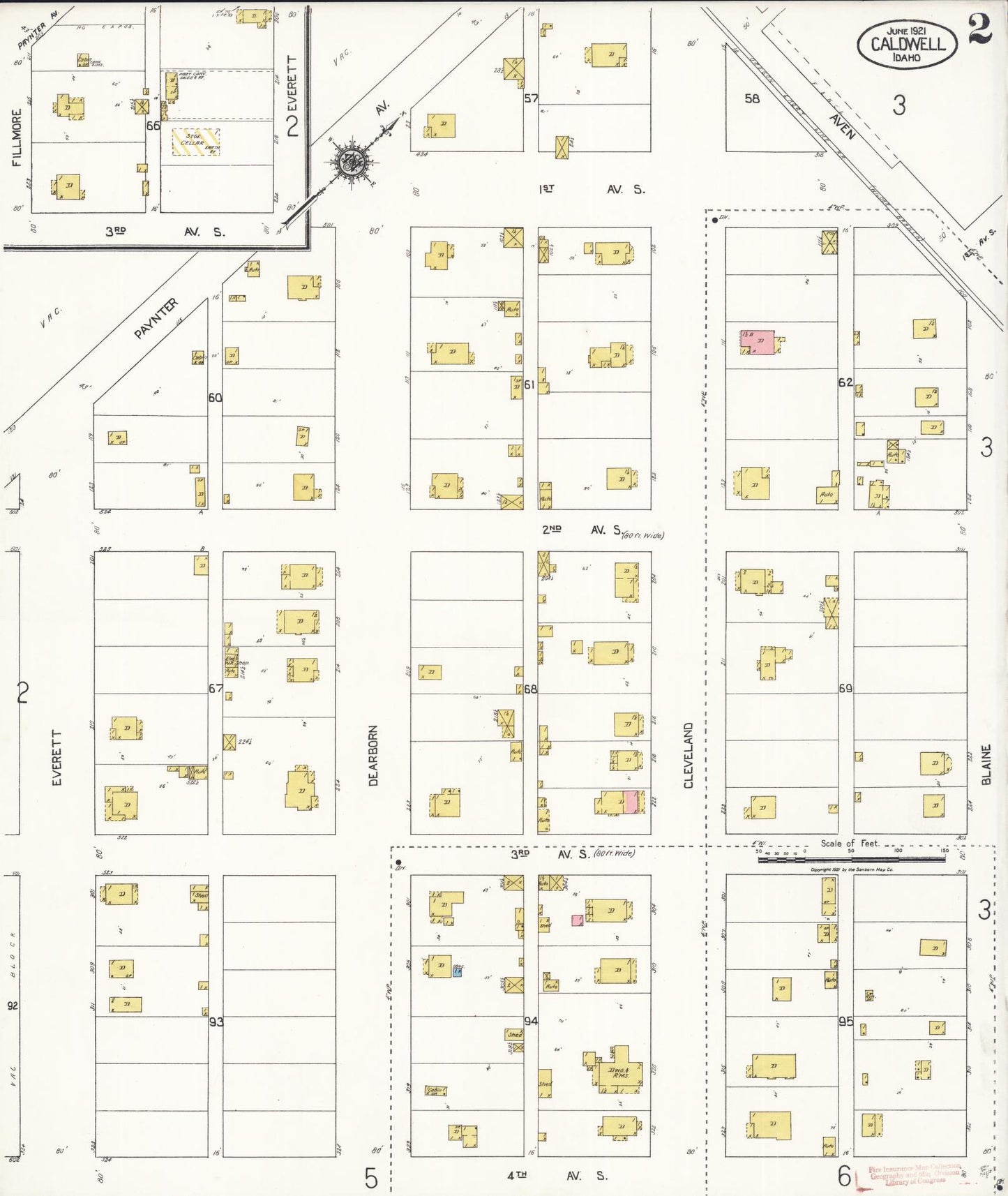 Sanborn Fire Insurance Map from Caldwell, Canyon County, Idaho (1921), Sheet #0002 - Historic Sanborn Fire Insurance Map Print, vintage old map wall art, antique decor, genealogy gift, Idaho Idaho map