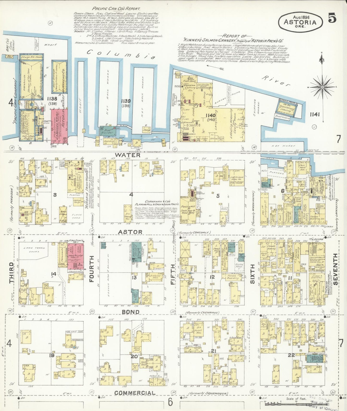 Sanborn Fire Insurance Map from Astoria, Clatsop County, Oregon (1896), Sheet #0005 - Historic Sanborn Fire Insurance Map Print, vintage old map wall art, antique decor, genealogy gift, Oregon Oregon map