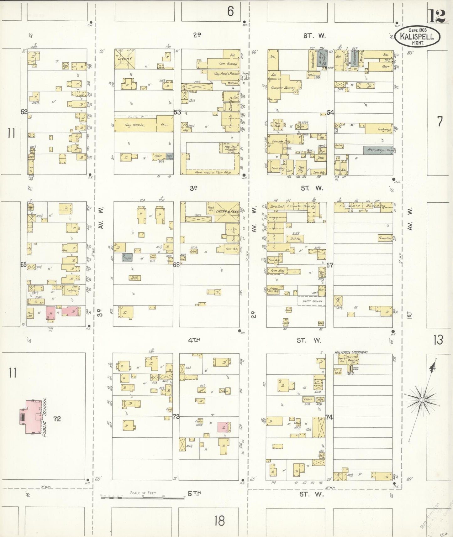 Sanborn Fire Insurance Map from Kalispell, Flathead County, Montana (1903), Sheet #0012 - Historic Sanborn Fire Insurance Map Print, vintage old map wall art, antique decor, genealogy gift, Montana Montana map