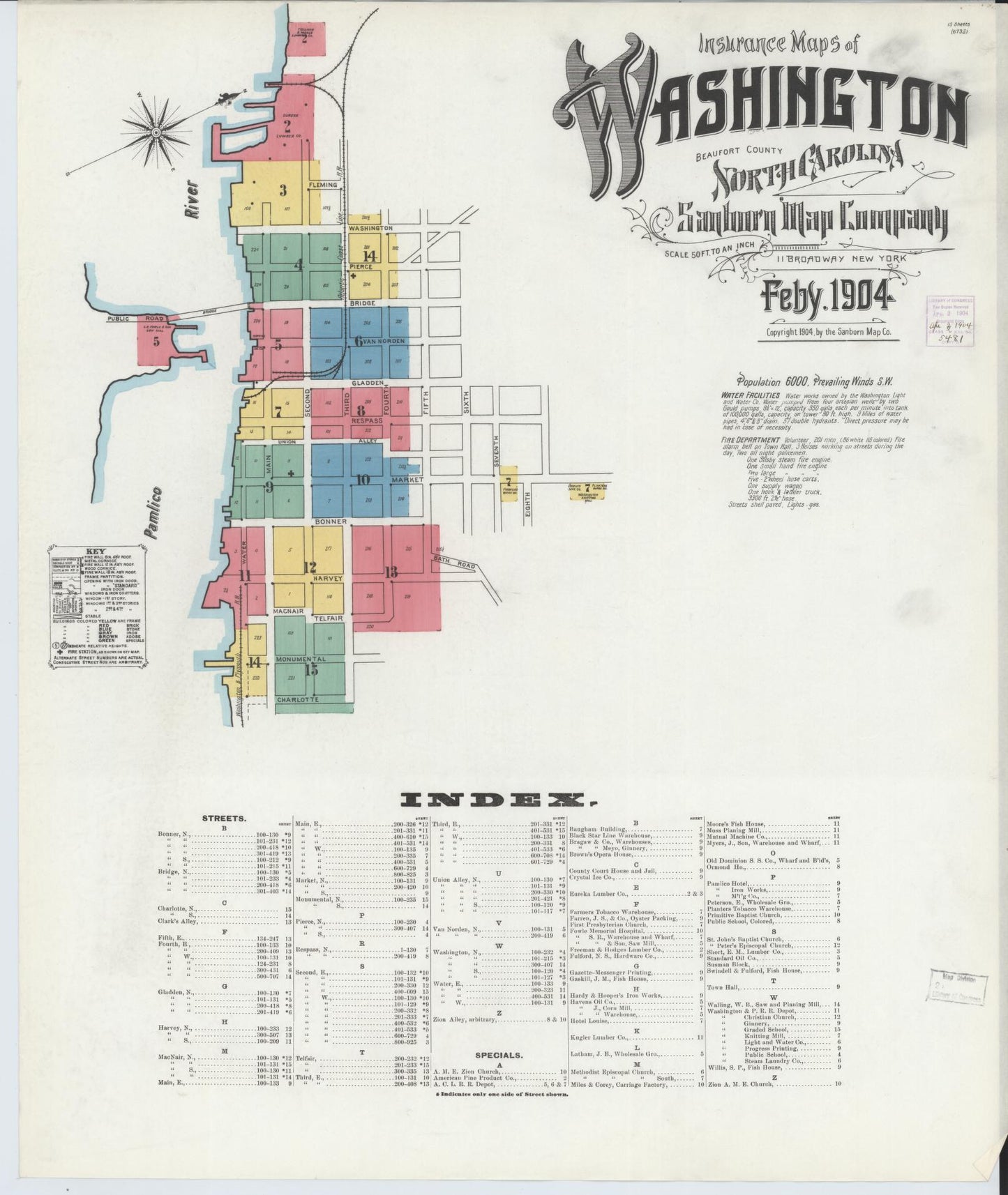 Sanborn Fire Insurance Map from Washington, Beaufort County, North Carolina (1904), Sheet #0001 - Historic Sanborn Fire Insurance Map Print, vintage old map wall art, antique decor, genealogy gift, Washington Washington map