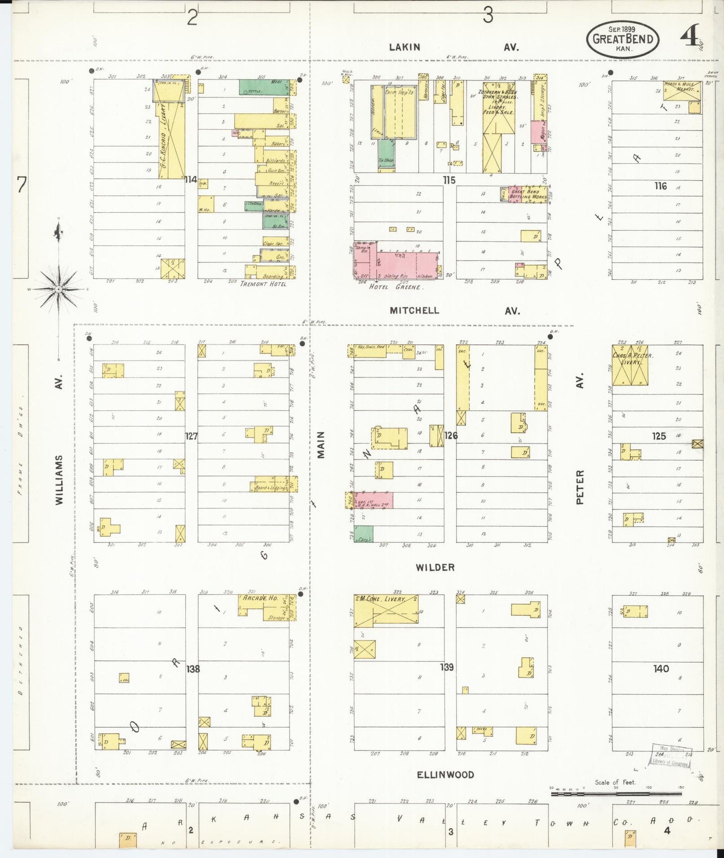 Sanborn Fire Insurance Map from Great Bend, Barton County, Kansas (1899), Sheet #0004 - Historic Sanborn Fire Insurance Map Print, vintage old map wall art, antique decor, genealogy gift, Kansas Kansas map