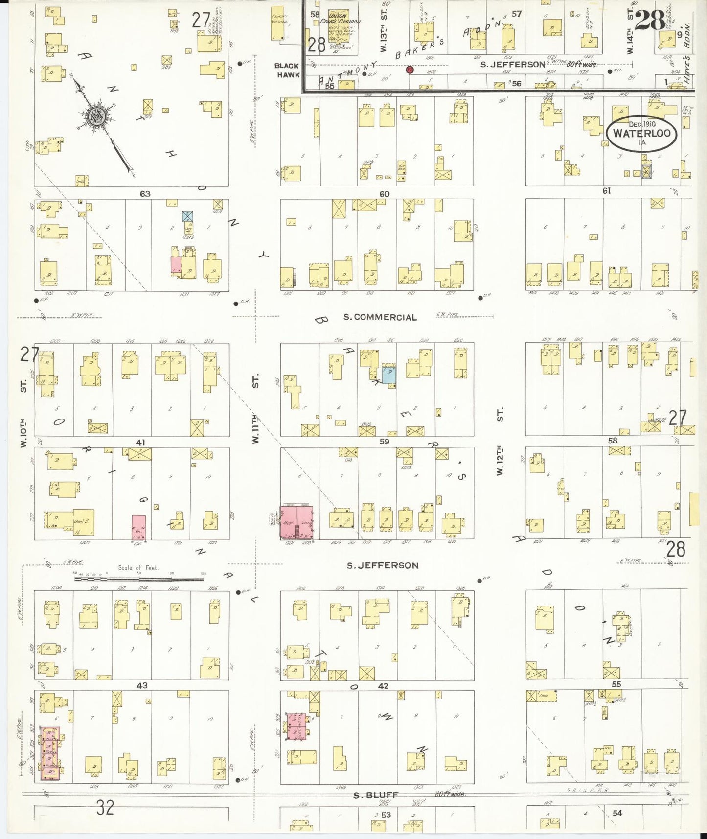 Sanborn Fire Insurance Map from Waterloo, Black Hawk County, Iowa (1910), Sheet #0028 - Historic Sanborn Fire Insurance Map Print