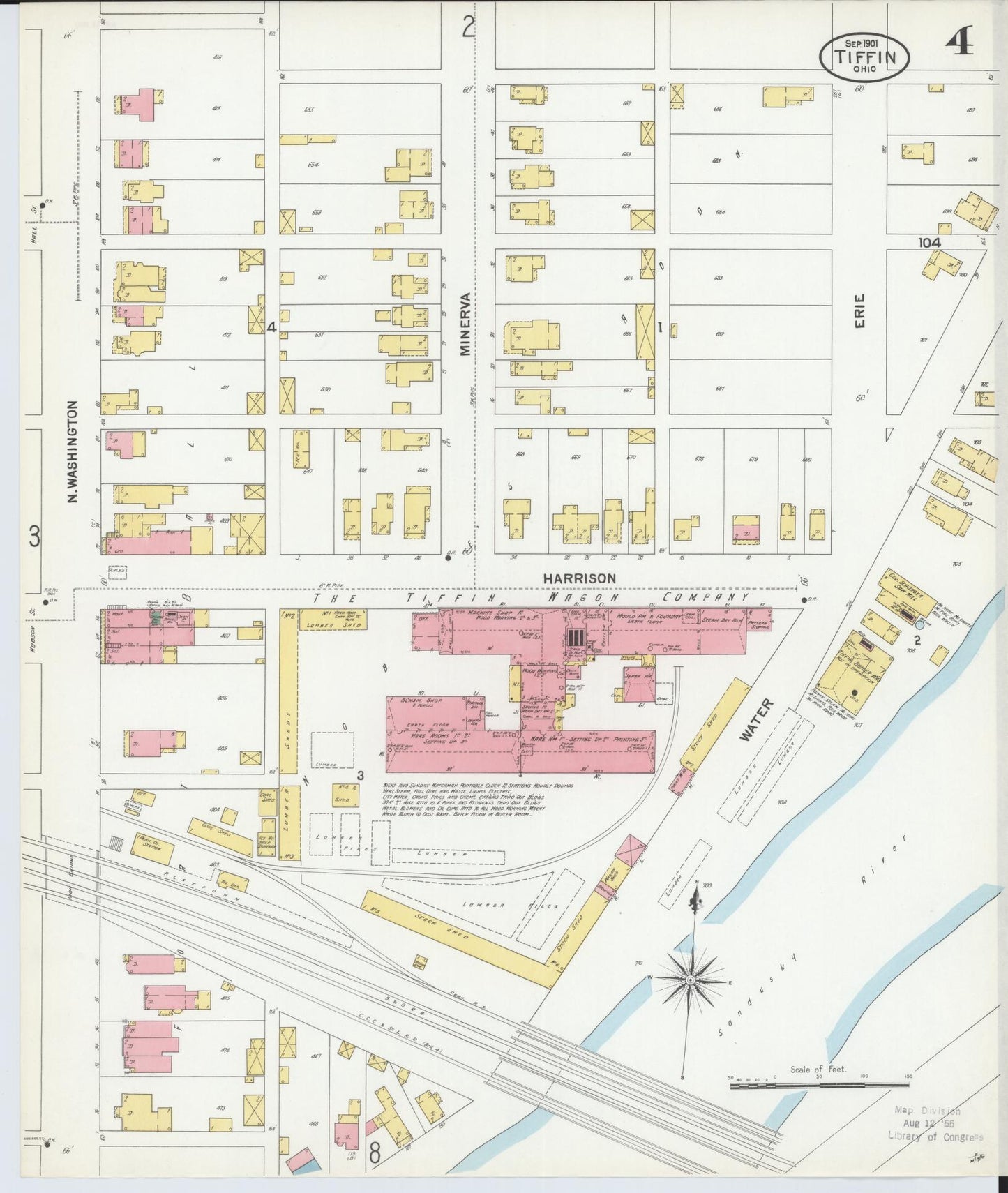 Sanborn Fire Insurance Map from Tiffin, Seneca County, Ohio (1901), Sheet #0004 - Historic Sanborn Fire Insurance Map Print, vintage old map wall art, antique decor, genealogy gift, Ohio Ohio map