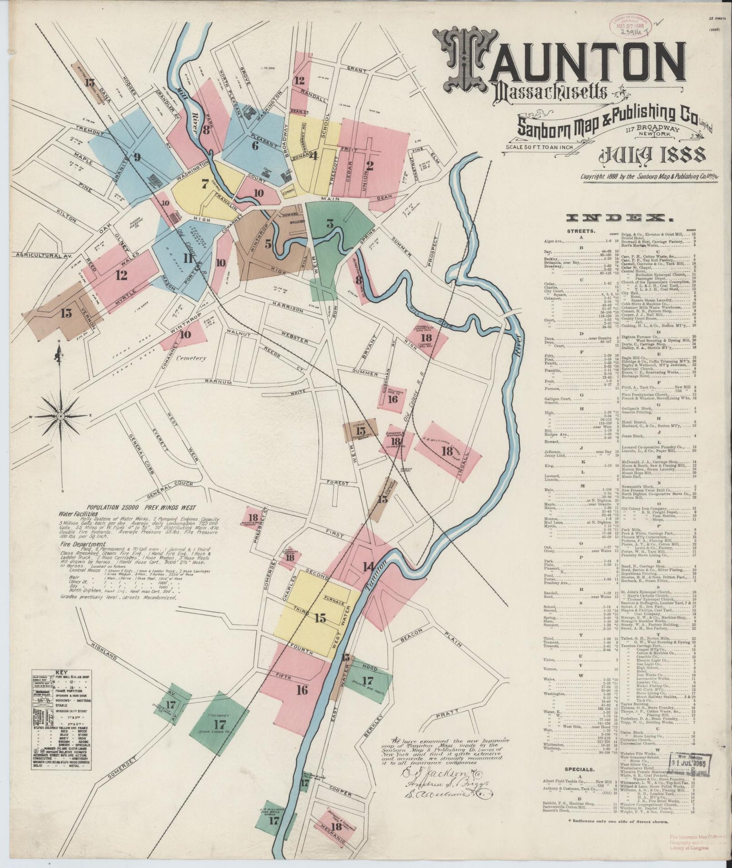 Sanborn Fire Insurance Map from Taunton, Bristol County, Massachusetts (1888), Sheet #0001 - Historic Sanborn Fire Insurance Map Print, vintage old map wall art, antique decor, genealogy gift, Massachusetts Massachusetts map