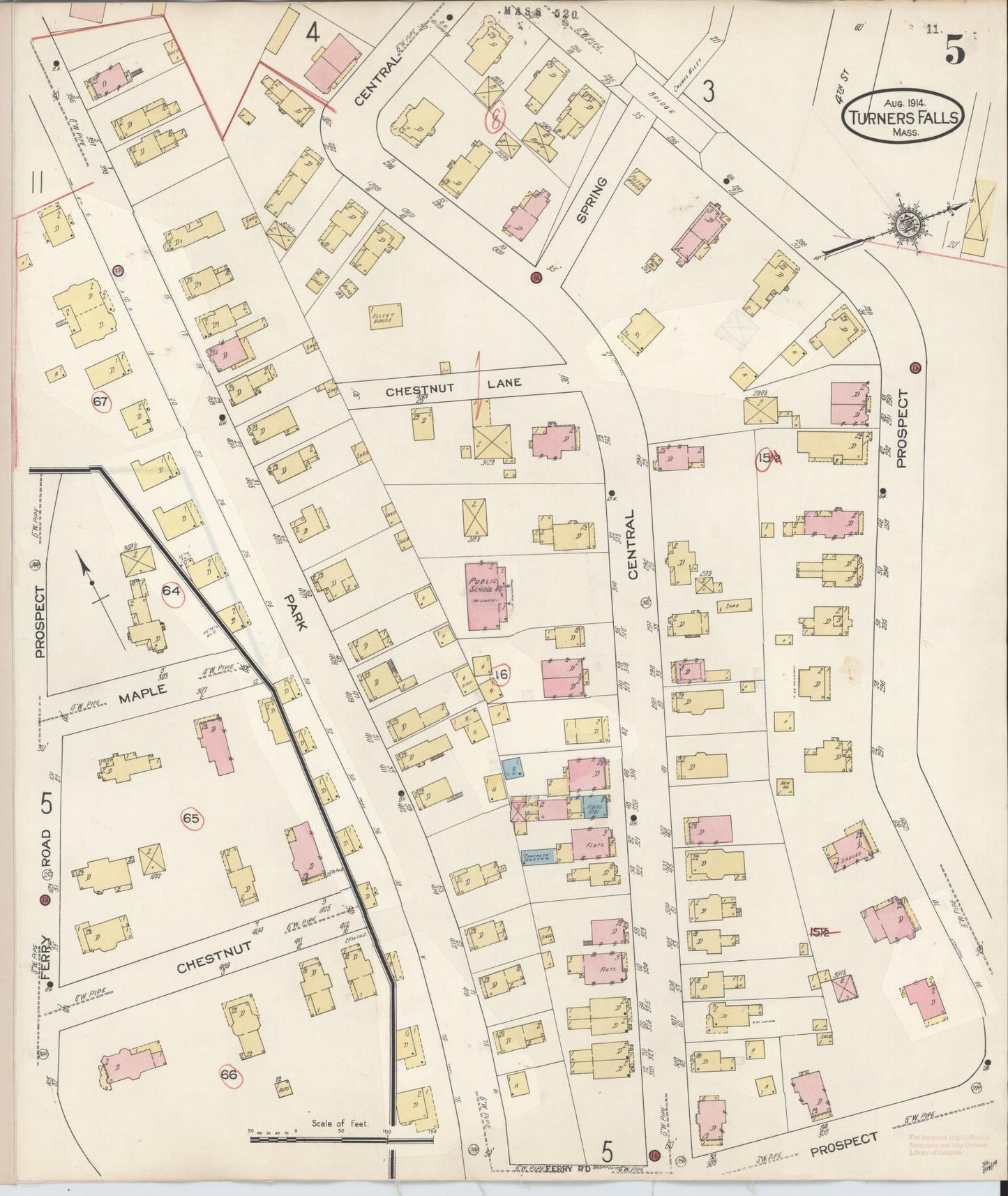 Sanborn Fire Insurance Map from Turners Falls, Franklin County, Massachusetts (1940), Sheet #0005 - Historic Sanborn Fire Insurance Map Print, vintage old map wall art, antique decor, genealogy gift, Massachusetts Massachusetts map