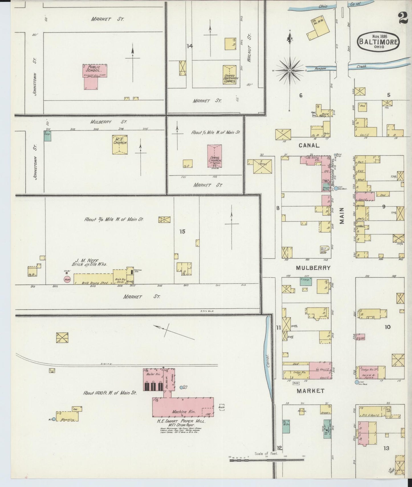 Sanborn Fire Insurance Map from Baltimore, Fairfield County, Ohio (1895), Sheet #0002 - Complete Map Set gallery image, historic Sanborn map, vintage wall art, Ohio Ohio