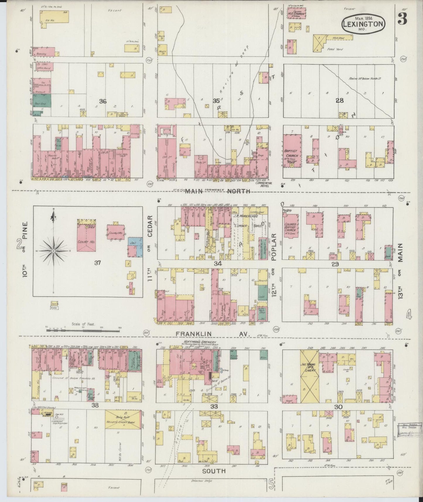 Sanborn Fire Insurance Map from Lexington, Lafayette County, Missouri (1894), Sheet #0003 - Historic Sanborn Fire Insurance Map Print, vintage old map wall art, antique decor, genealogy gift, Missouri Missouri map