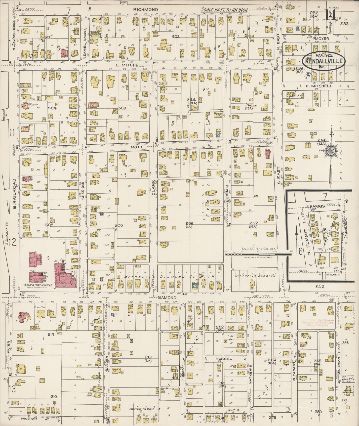 Sanborn Fire Insurance Map from Kendallville, Noble County, Indiana (1922), Sheet #0014 - Complete Map Set gallery image, historic Sanborn map, vintage wall art, Indiana Indiana