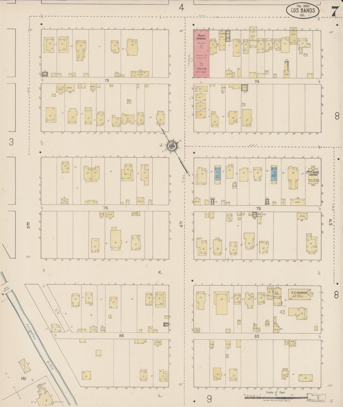 Sanborn Fire Insurance Map from Los Banos, Merced County, California (1920), Sheet #0007 - Historic Sanborn Fire Insurance Map Print, vintage old map wall art, antique decor, genealogy gift, California California map