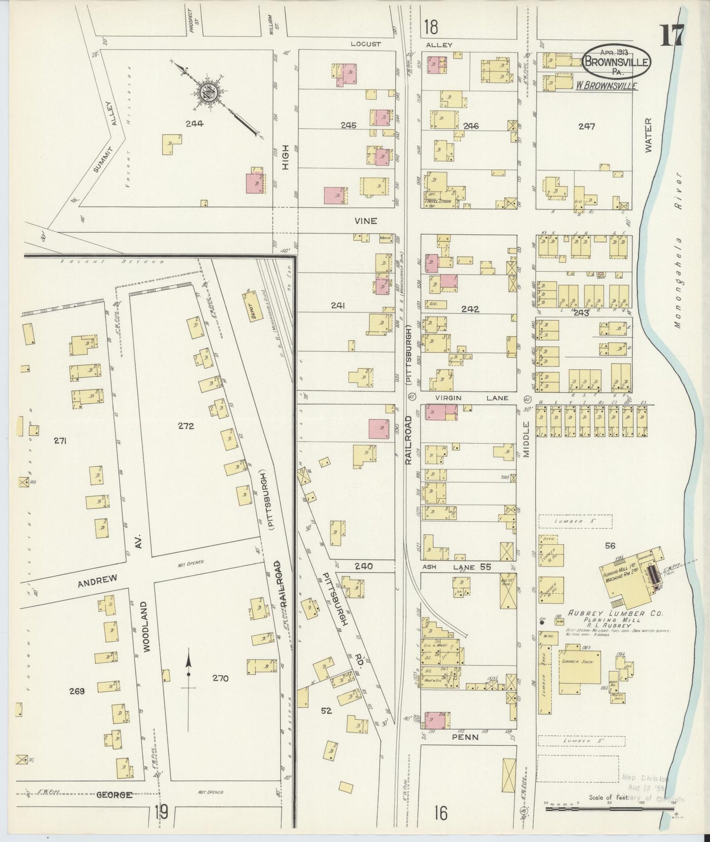 Sanborn Fire Insurance Map from Brownsville, Fayette County, Pennsylvania (1913), Sheet #0017 - Historic Sanborn Fire Insurance Map Print, vintage old map wall art, antique decor, genealogy gift, Pennsylvania Pennsylvania map