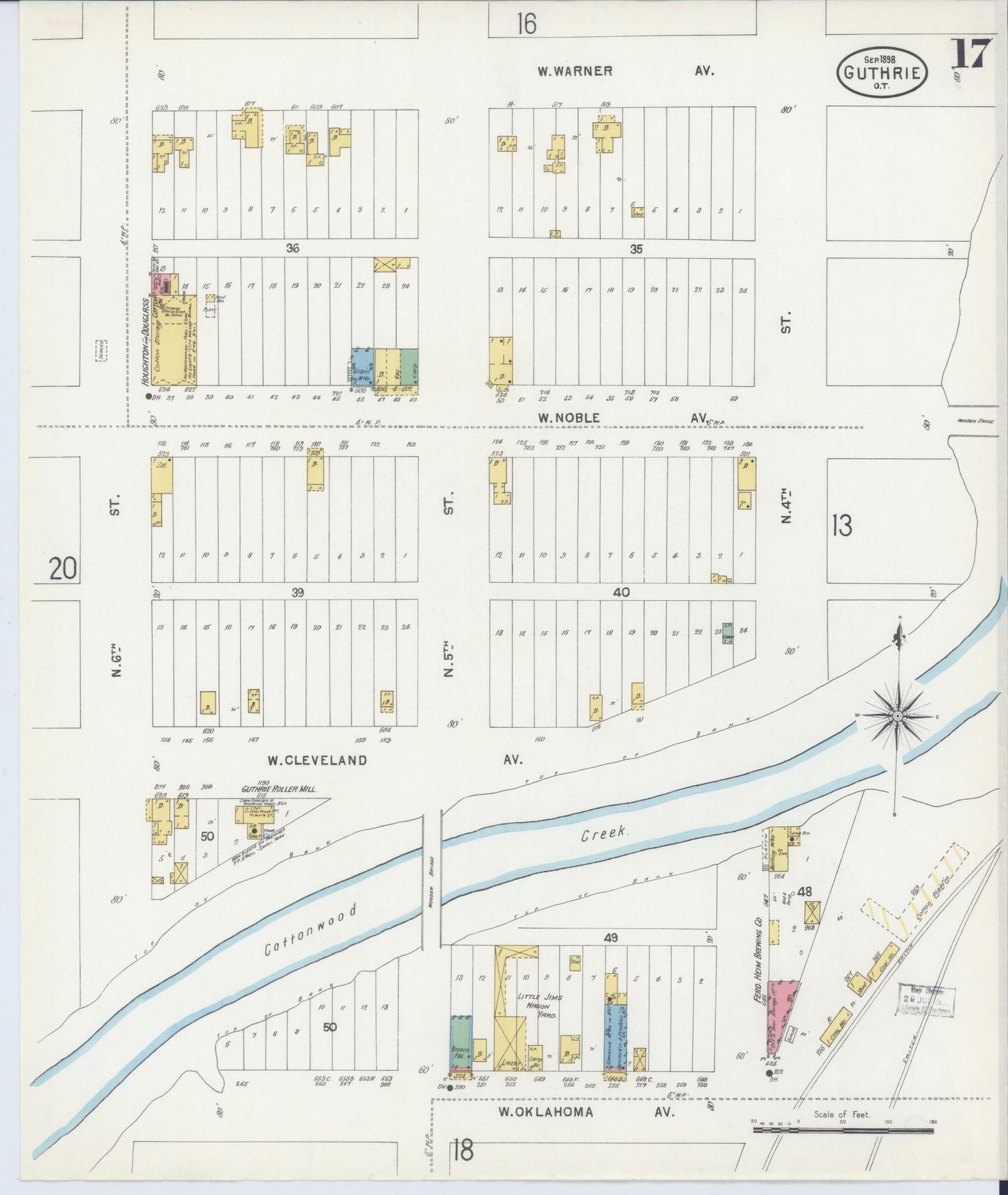 Sanborn Fire Insurance Map from Guthrie, Logan County, Oklahoma (1898), Sheet #0017 - Historic Sanborn Fire Insurance Map Print, vintage old map wall art, antique decor, genealogy gift, Oklahoma Oklahoma map