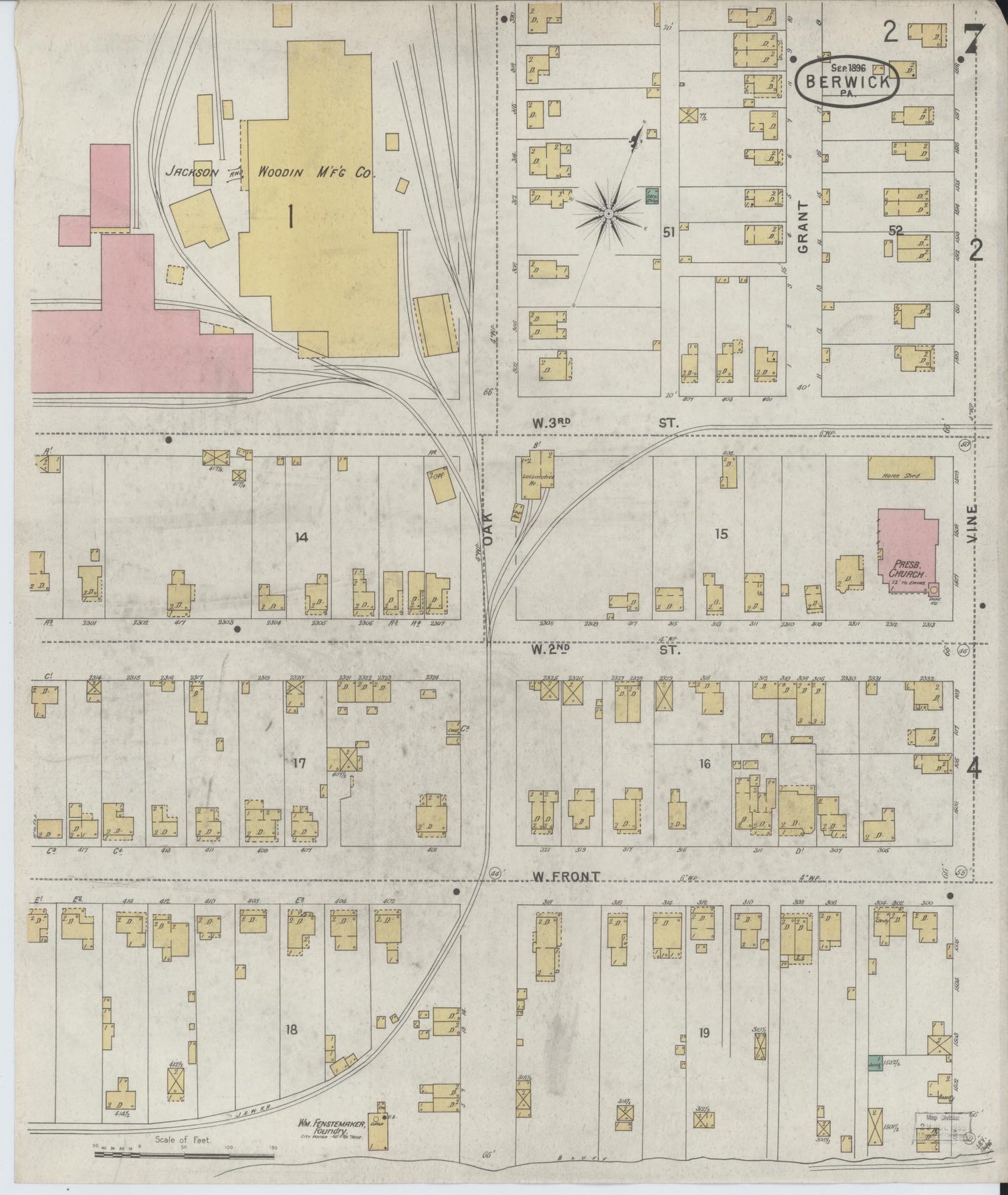Sanborn Fire Insurance Map from Berwick, Columbia County, Pennsylvania (1896), Sheet #0007 - Historic Sanborn Fire Insurance Map Print, vintage old map wall art, antique decor, genealogy gift, Pennsylvania Pennsylvania map