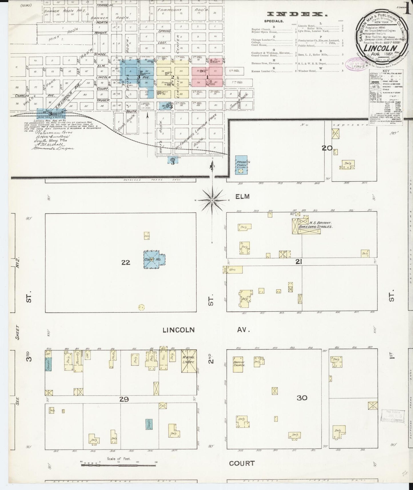 Sanborn Fire Insurance Map from Lincoln, Lincoln County, Kansas (1887), Sheet #0001 - Historic Sanborn Fire Insurance Map Print, vintage old map wall art, antique decor, genealogy gift, Kansas Kansas map