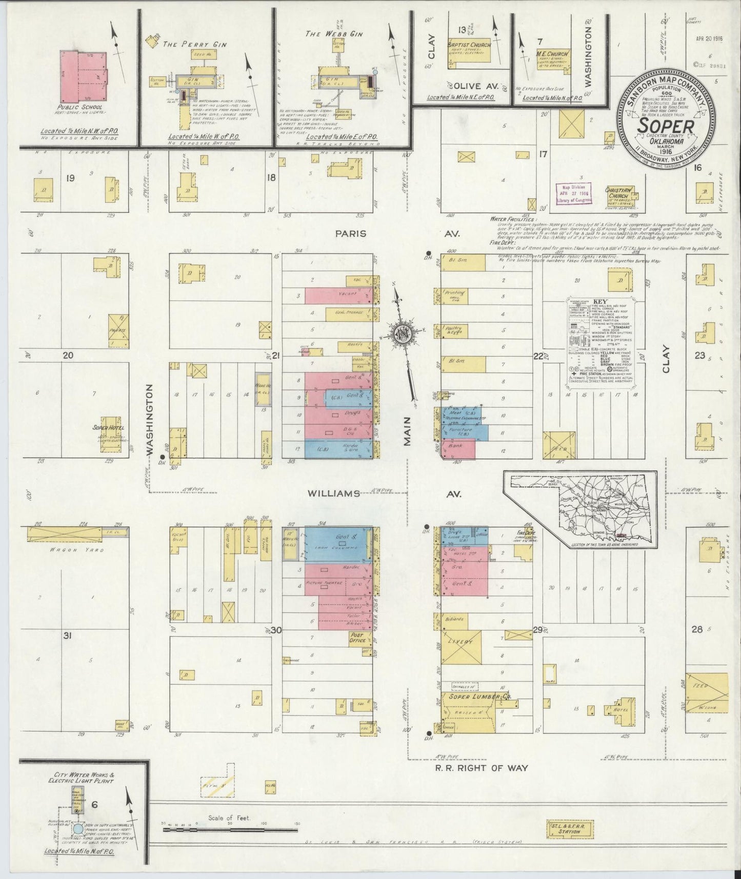 Sanborn Fire Insurance Map from Soper, Choctaw County, Oklahoma (1916), Sheet #0001 - Historic Sanborn Fire Insurance Map Print, vintage old map wall art, antique decor, genealogy gift, Oklahoma Oklahoma map