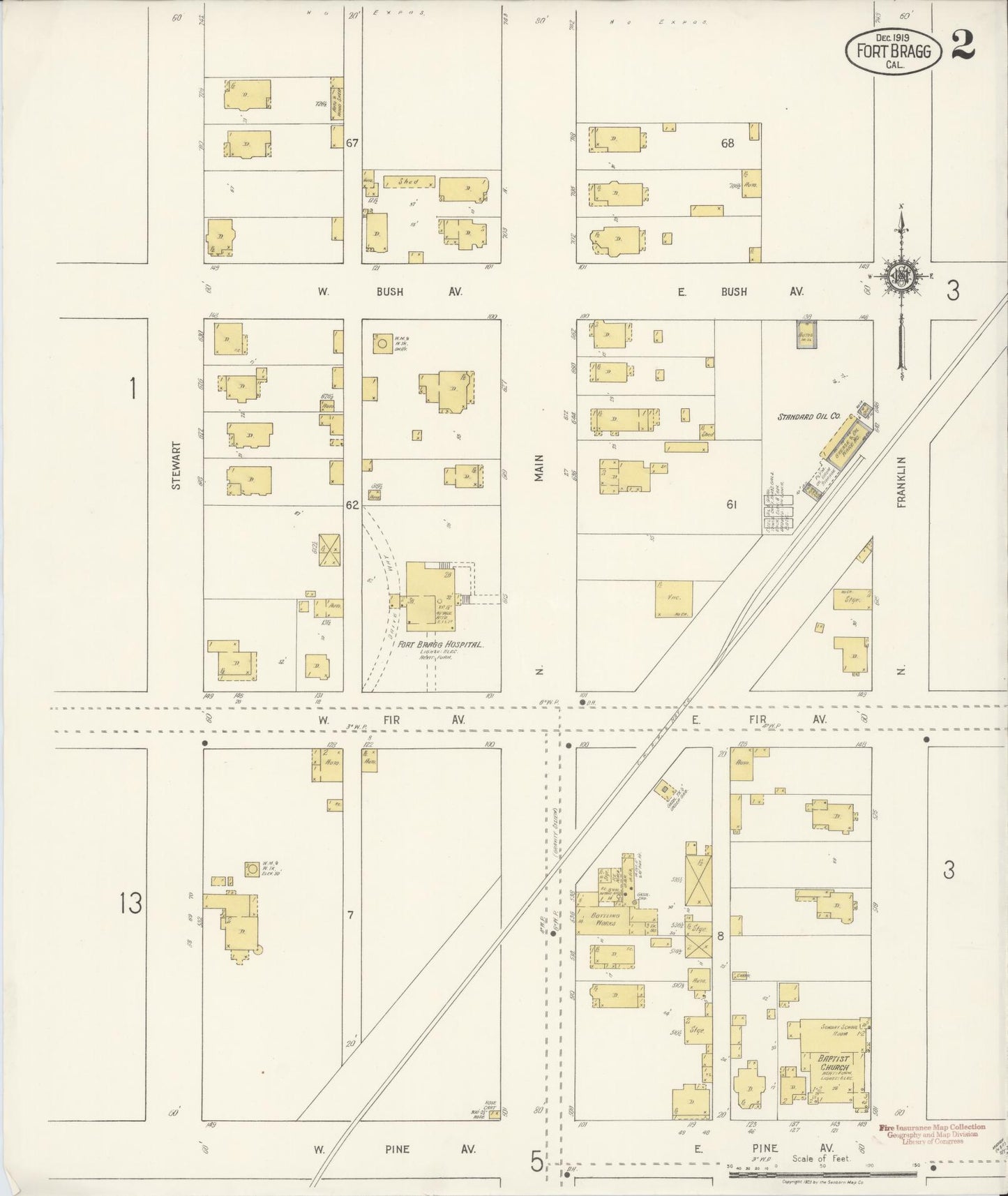 Sanborn Fire Insurance Map from Fort Bragg, Mendocino County, California (1919), Sheet #0002 - Historic Sanborn Fire Insurance Map Print, vintage old map wall art, antique decor, genealogy gift, California California map