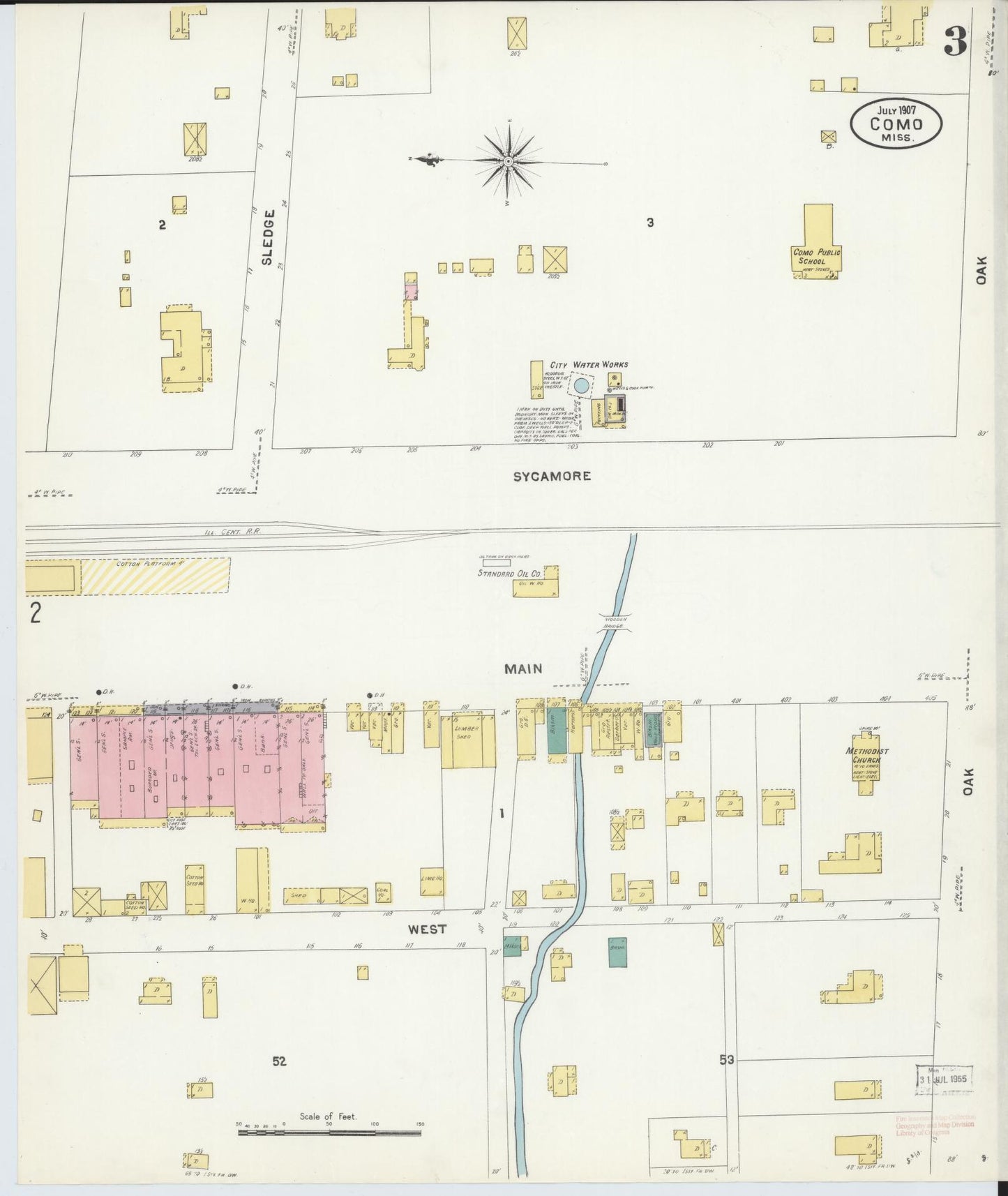 Sanborn Fire Insurance Map from Como, Panola County, Mississippi (1907), Sheet #0003 - Historic Sanborn Fire Insurance Map Print, vintage old map wall art, antique decor, genealogy gift, Mississippi Mississippi map