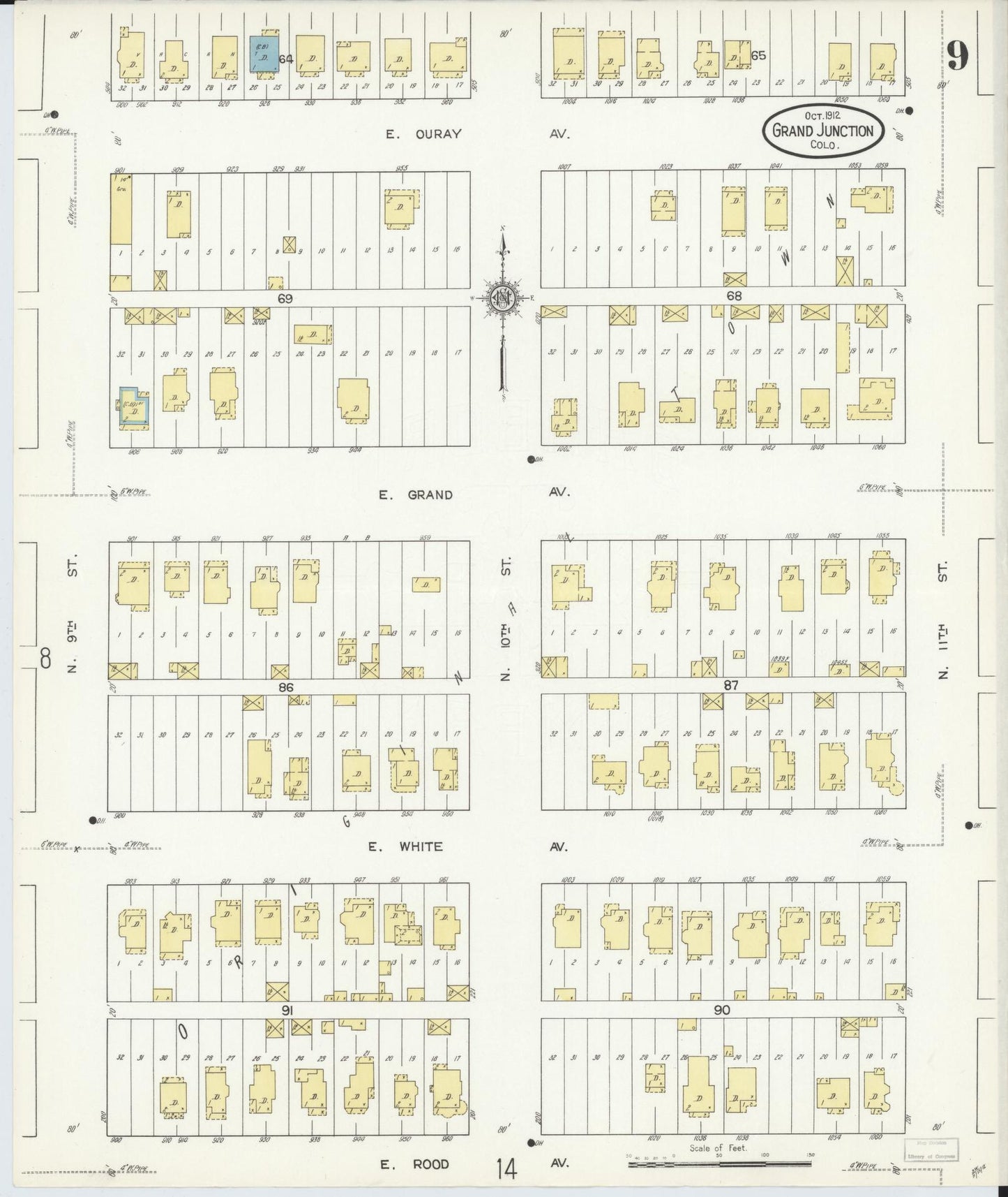Sanborn Fire Insurance Map from Grand Junction, Mesa County, Colorado (1912), Sheet #0009 - Historic Sanborn Fire Insurance Map Print, vintage old map wall art, antique decor, genealogy gift, Colorado Colorado map