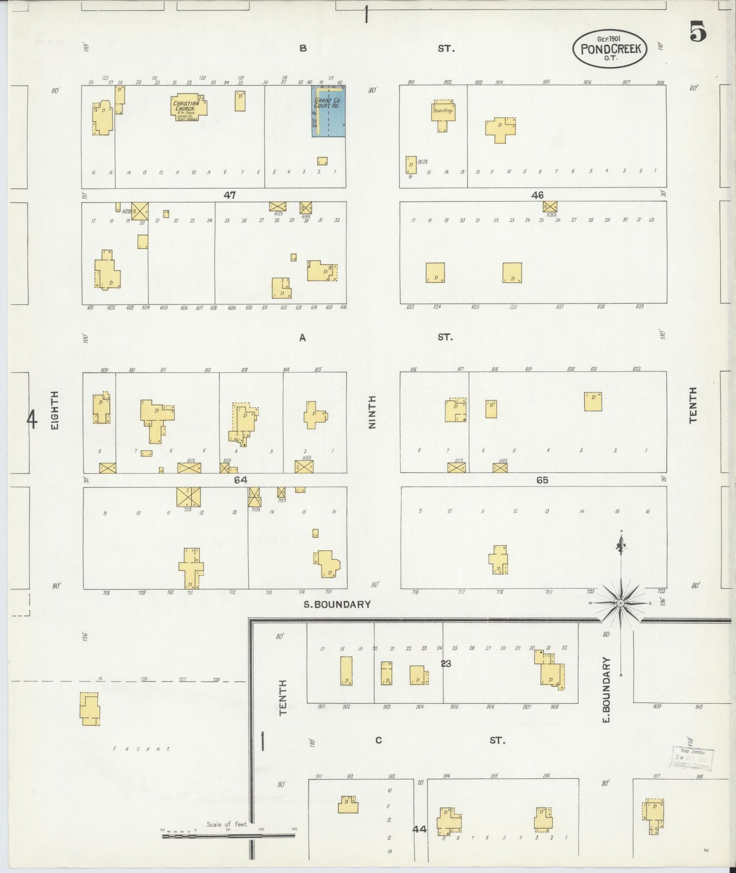 Sanborn Fire Insurance Map from Pond Creek, Grant County, Oklahoma (1901), Sheet #0005 - Historic Sanborn Fire Insurance Map Print, vintage old map wall art, antique decor, genealogy gift, Oklahoma Oklahoma map