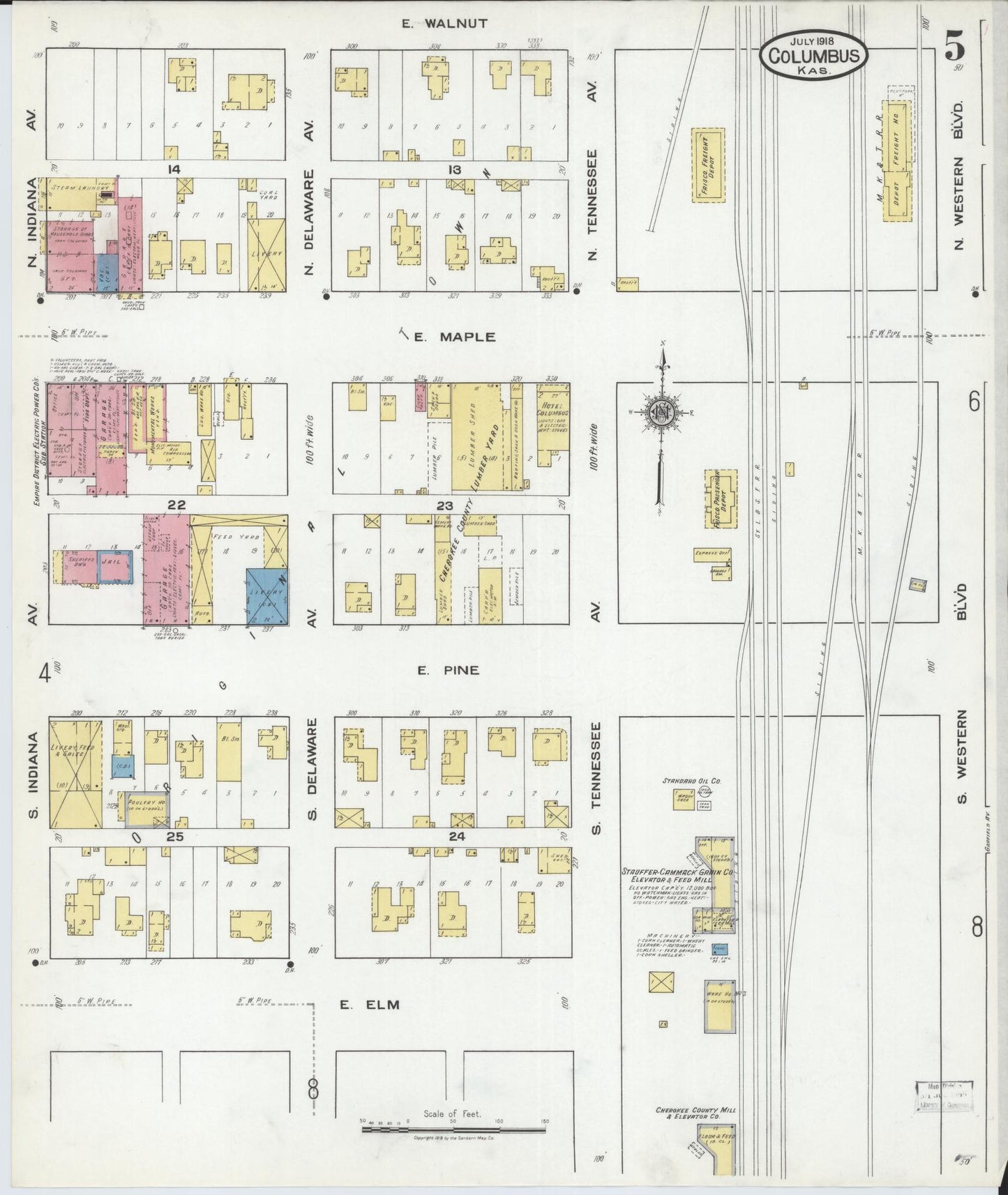 Sanborn Fire Insurance Map from Columbus, Cherokee County, Kansas (1918), Sheet #0005 - Historic Sanborn Fire Insurance Map Print, vintage old map wall art, antique decor, genealogy gift, Kansas Kansas map