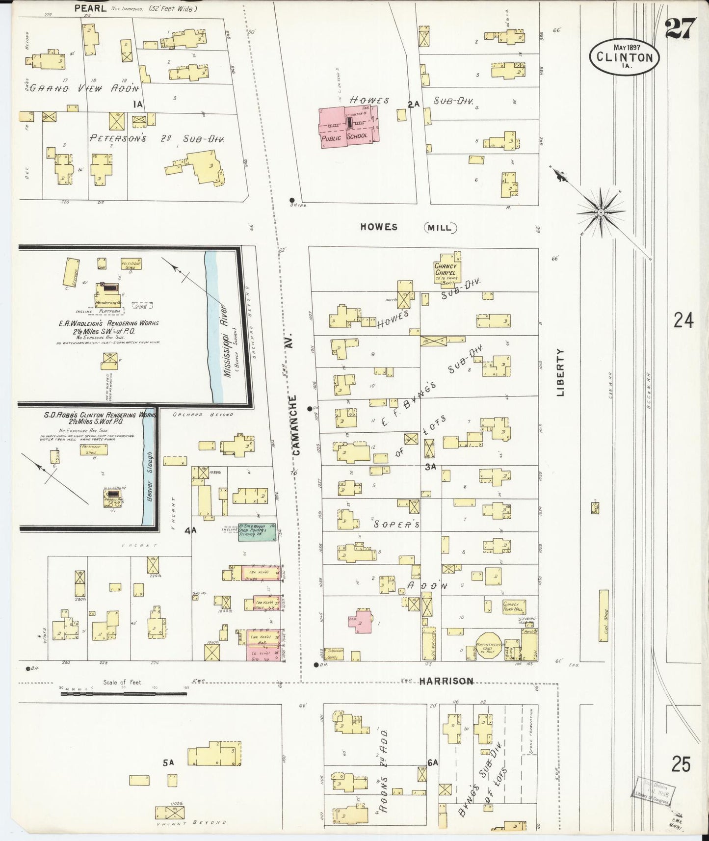 Sanborn Fire Insurance Map from Clinton, Clinton County, Iowa (1897), Sheet #0027 - Historic Sanborn Fire Insurance Map Print, vintage old map wall art
