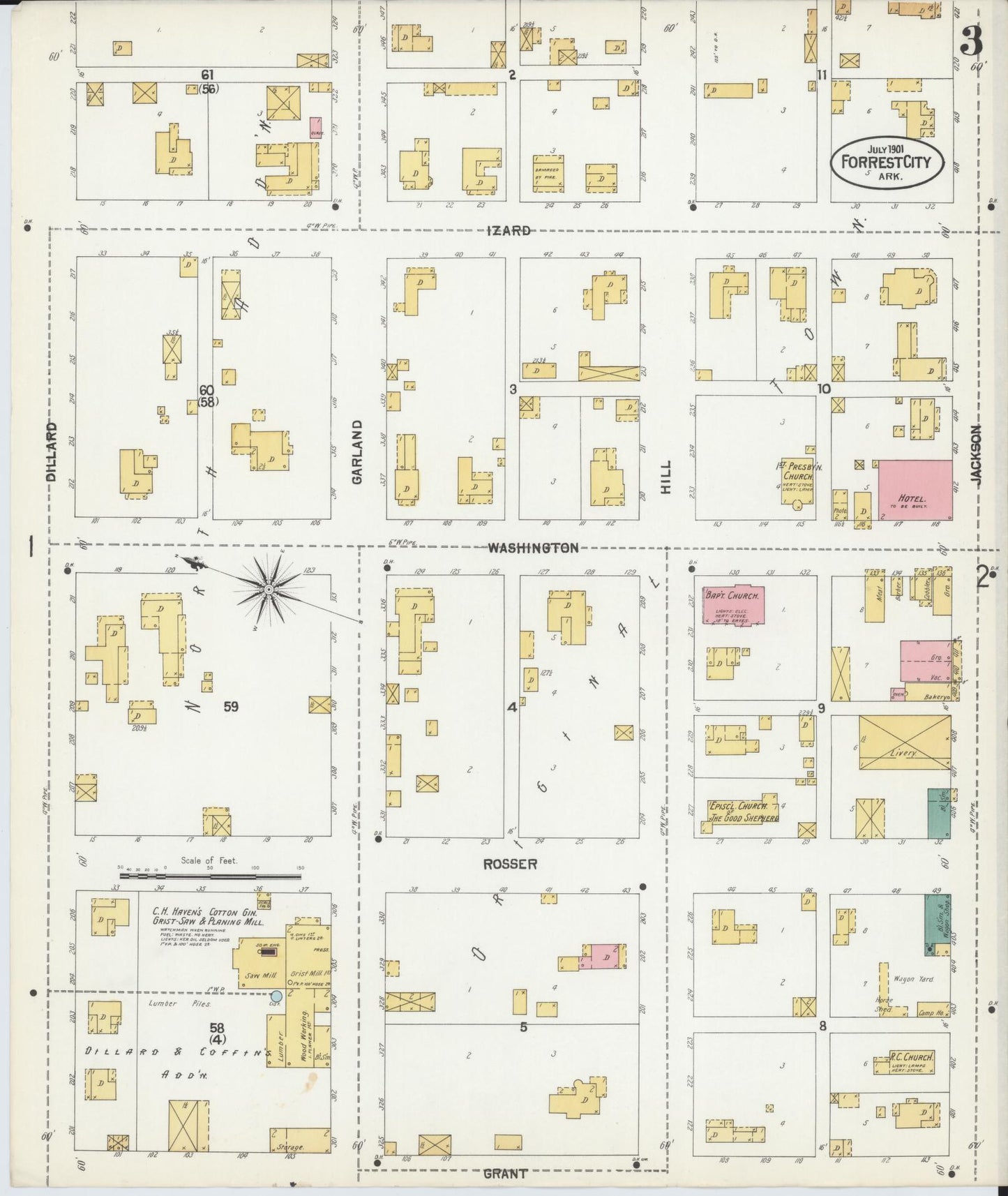 Sanborn Fire Insurance Map from Forrest City, Saint Francis County, Arkansas (1901), Sheet #0003 - Complete Map Set gallery image, historic Sanborn map, vintage wall art, Arkansas Arkansas