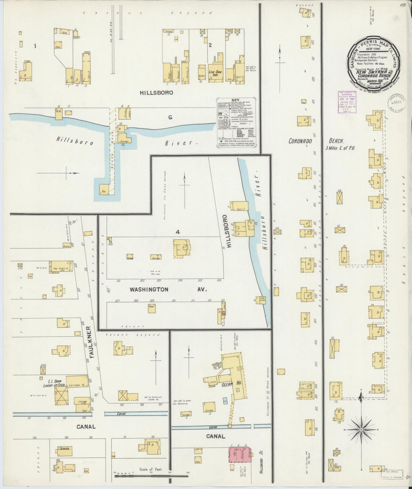 Sanborn Fire Insurance Map from New Smyrna, Valusia County, Florida (1901), Sheet #0001 - Historic Sanborn Fire Insurance Map Print, vintage old map wall art, antique decor, genealogy gift, Florida Florida map