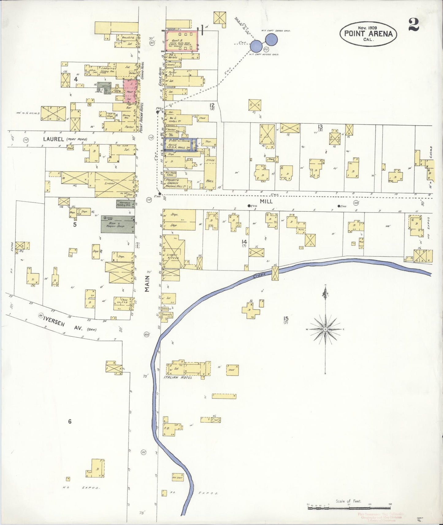 Sanborn Fire Insurance Map from Point Arena, Mendocino County, California (1909), Sheet #0002 - Complete Map Set gallery image, historic Sanborn map, vintage wall art, California California