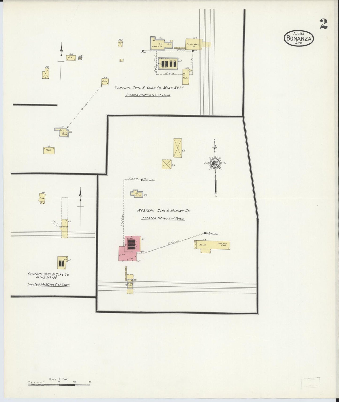 Sanborn Fire Insurance Map from Bonanza, Sebastian County, Arkansas (1913), Sheet #0002 - Historic Sanborn Fire Insurance Map Print, vintage old map wall art, antique decor, genealogy gift, Arkansas Arkansas map