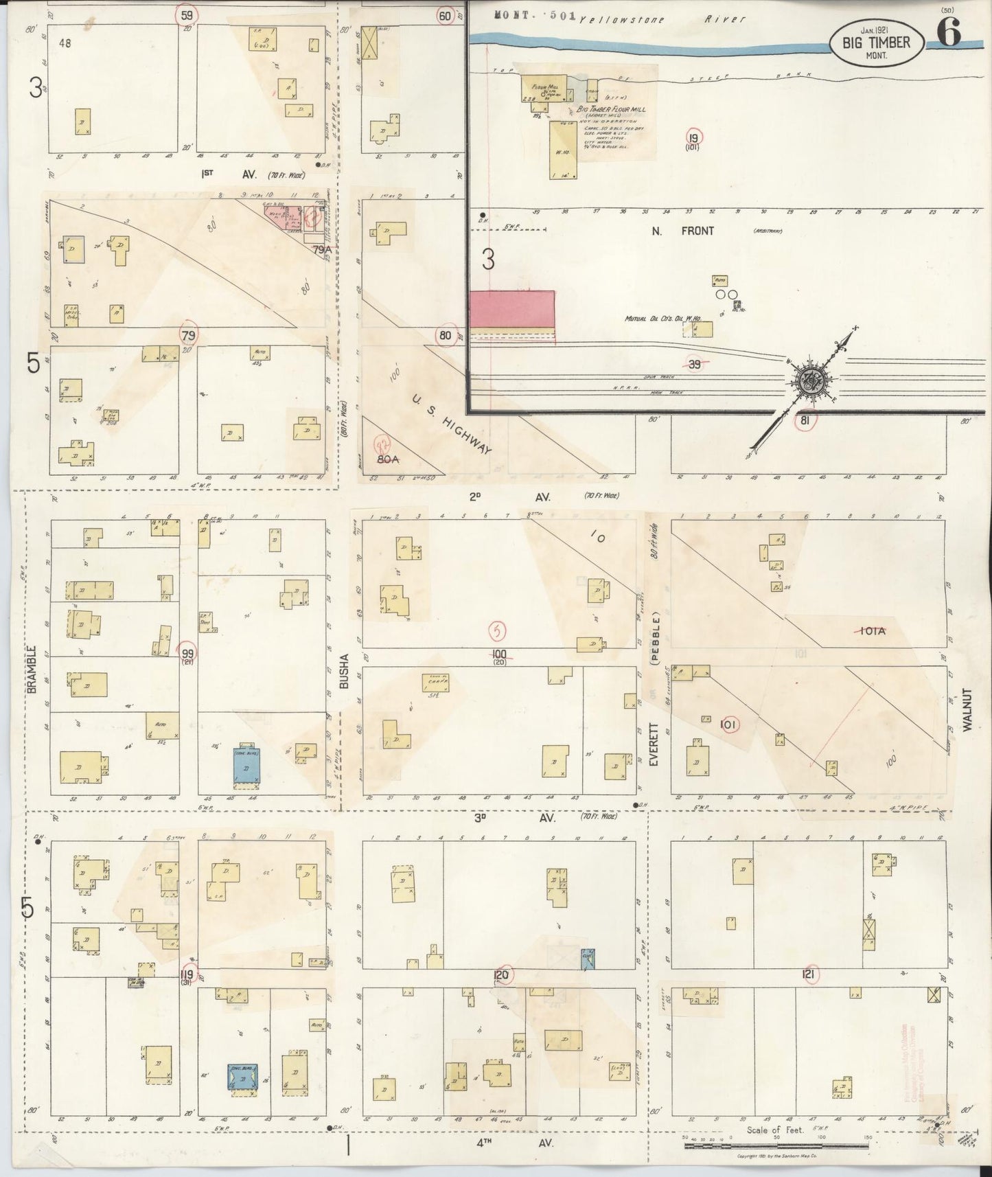 Sanborn Fire Insurance Map from Big Timber, Sweet Grass County, Montana (1938), Sheet #0006 - Historic Sanborn Fire Insurance Map Print, vintage old map wall art, antique decor, genealogy gift, Montana Montana map