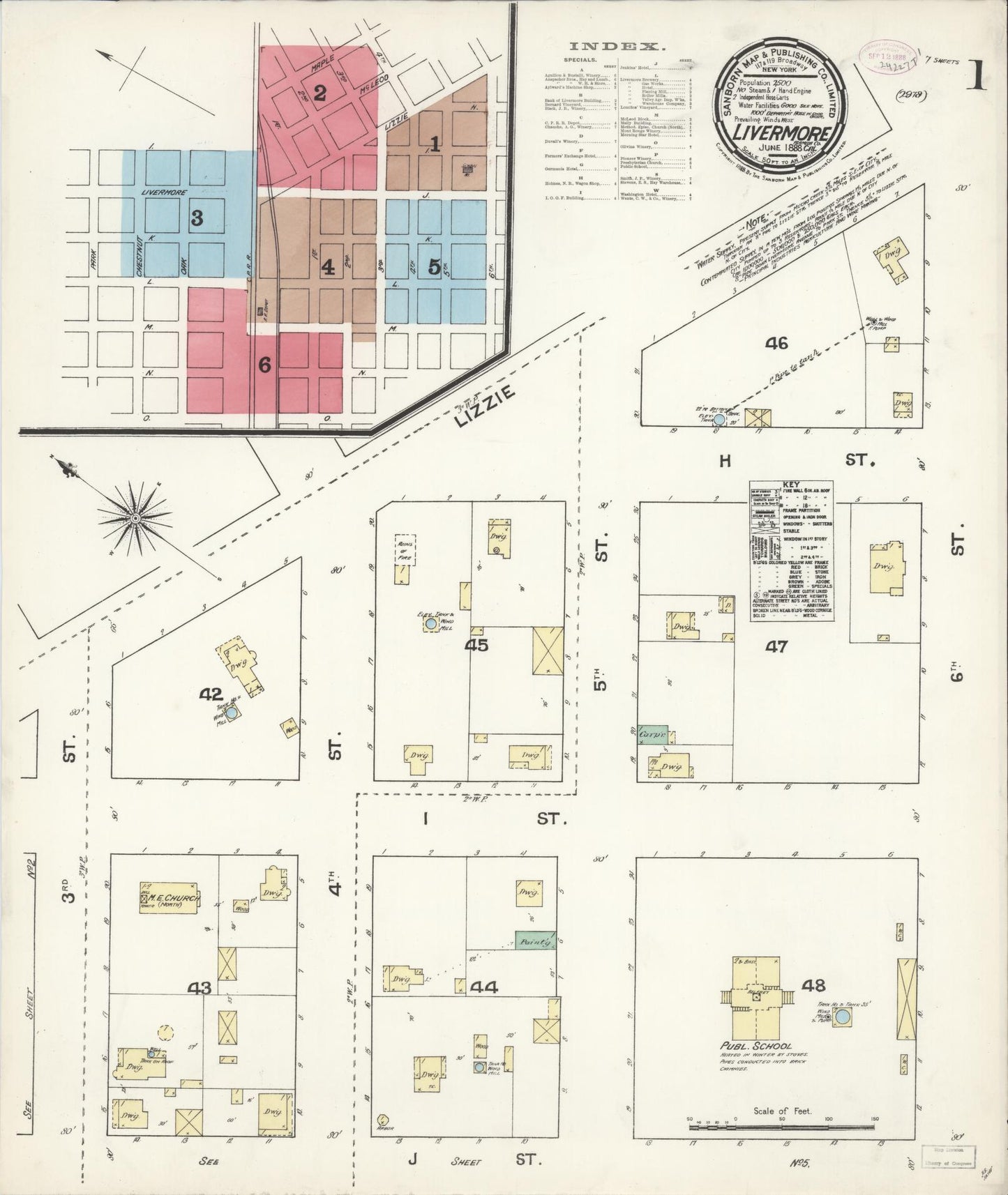 Sanborn Fire Insurance Map from Livermore, Alameda County, California (1888), Sheet #0001 - Historic Sanborn Fire Insurance Map Print, vintage old map wall art, antique decor, genealogy gift, California California map