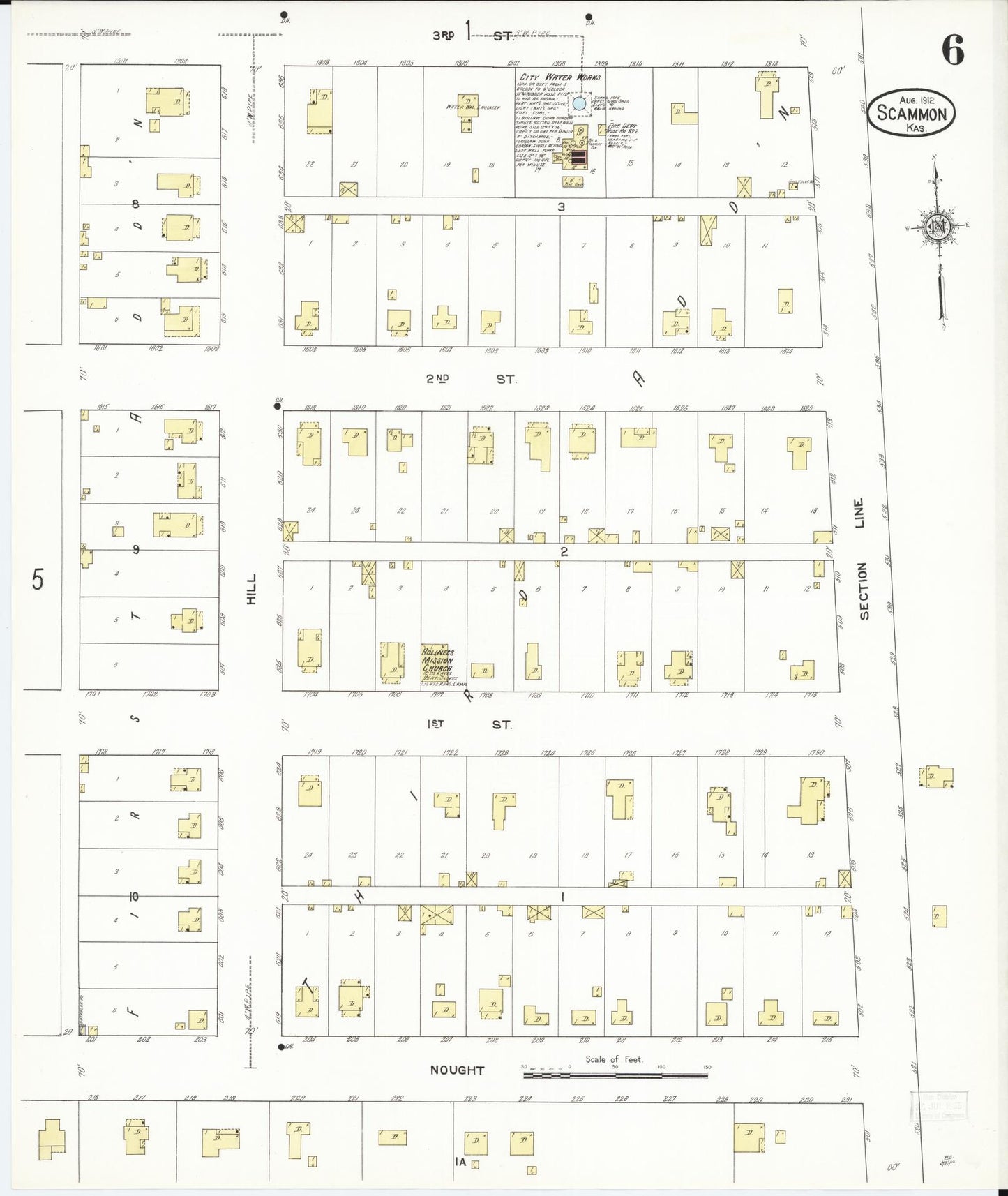 Sanborn Fire Insurance Map from Scammon, Cherokee County, Kansas (1912), Sheet #0006 - Historic Sanborn Fire Insurance Map Print, vintage old map wall art, antique decor, genealogy gift, Kansas Kansas map