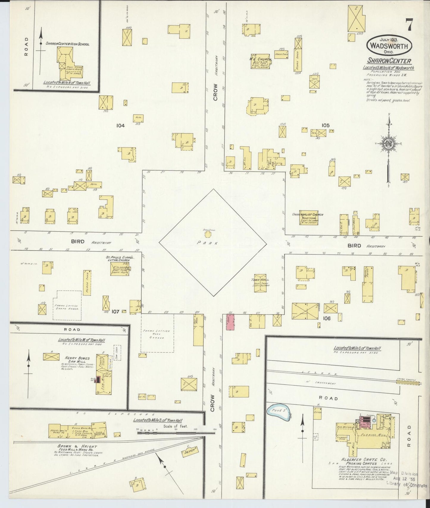Sanborn Fire Insurance Map from Wadsworth, Medina County, Ohio (1913), Sheet #0007 - Complete Map Set gallery image, historic Sanborn map, vintage wall art, Ohio Ohio