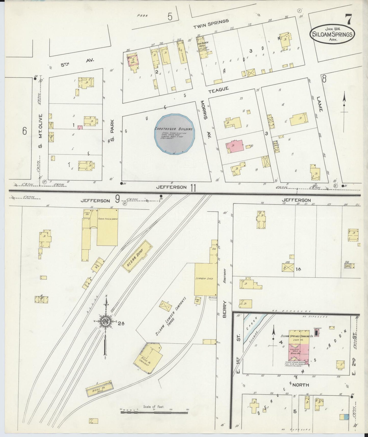 Sanborn Fire Insurance Map from Siloam Springs, Benton County, Arkansas (1914), Sheet #0007 - Historic Sanborn Fire Insurance Map Print, vintage old map wall art, antique decor, genealogy gift, Arkansas Arkansas map