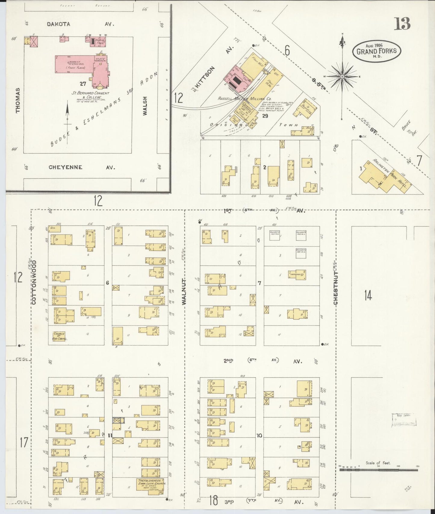 Sanborn Fire Insurance Map from Grand Forks, Grand Forks County, North Dakota (1906), Sheet #0013 - Historic Sanborn Fire Insurance Map Print, vintage old map wall art, antique decor, genealogy gift, North Dakota North Dakota map