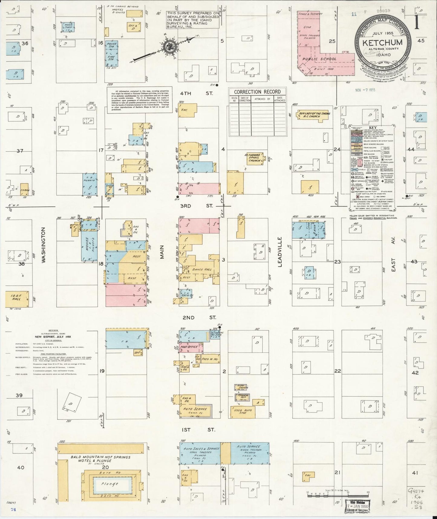 Sanborn Fire Insurance Map from Ketchum, Blaine County, Idaho (1955), Sheet #0001 - Historic Sanborn Fire Insurance Map Print, vintage old map wall art, antique decor, genealogy gift, Idaho Idaho map