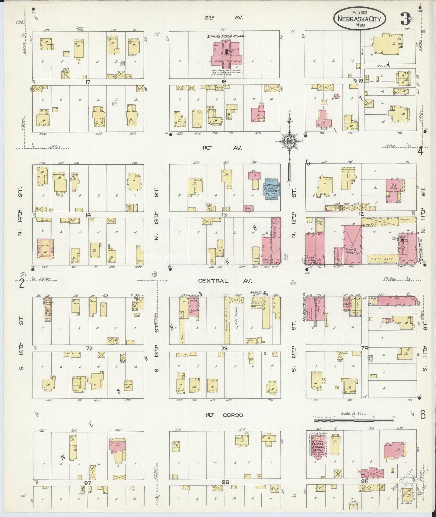 Sanborn Fire Insurance Map from Nebraska City, Otoe County, Nebraska (1913), Sheet #0003 - Historic Sanborn Fire Insurance Map Print, vintage old map wall art, antique decor, genealogy gift, Nebraska Nebraska map