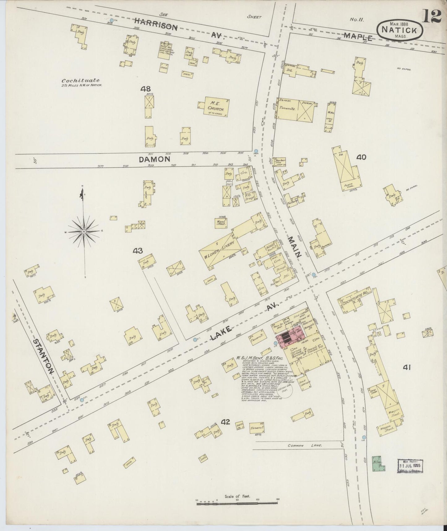Sanborn Fire Insurance Map from Natick, Middlesex County, Massachusetts (1888), Sheet #0012 - Complete Map Set gallery image, historic Sanborn map, vintage wall art, Massachusetts Massachusetts