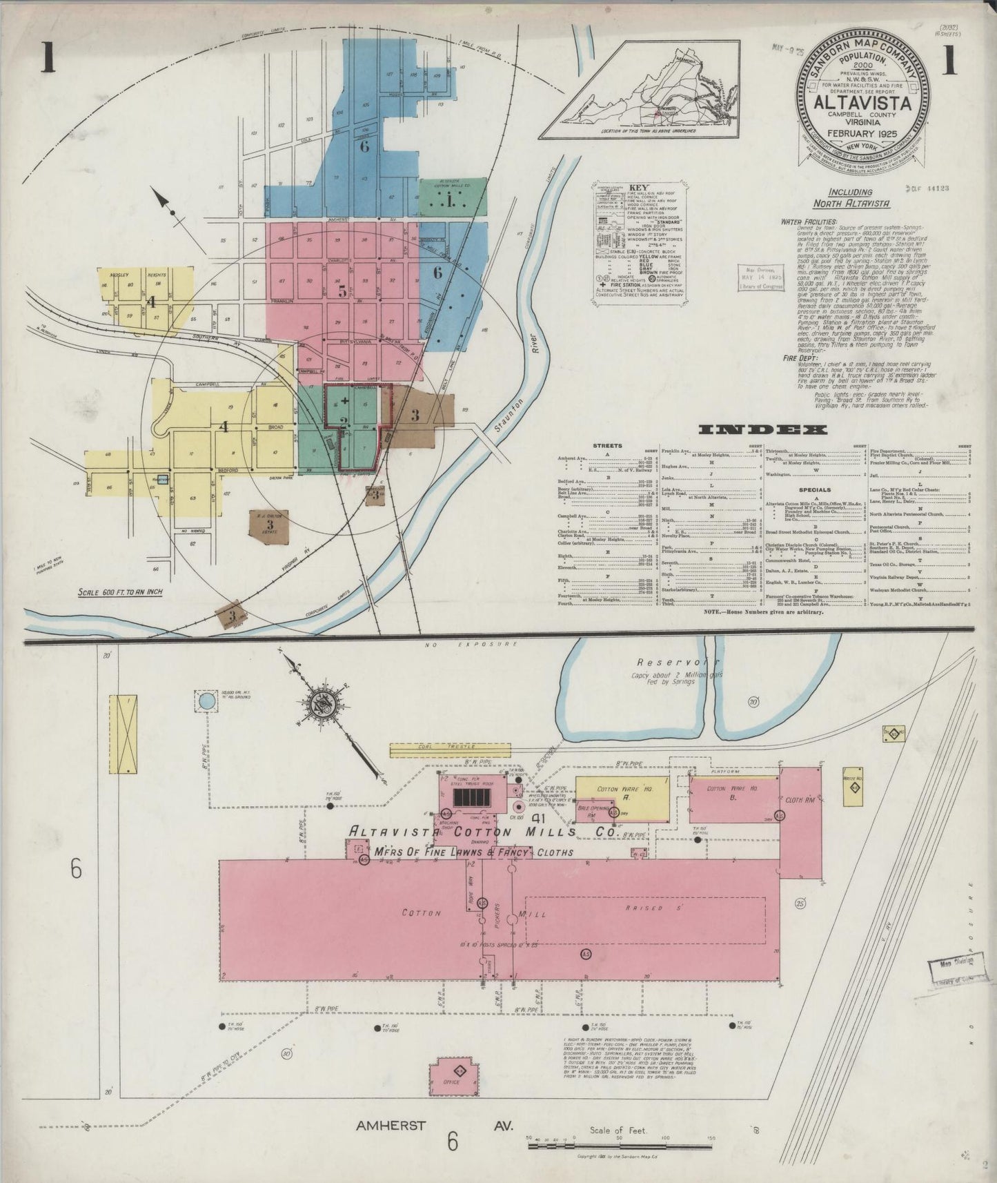 Sanborn Fire Insurance Map from Altavista, Campbell County, Virginia. (1925) – Historic Sanborn Fire Insurance Map Print