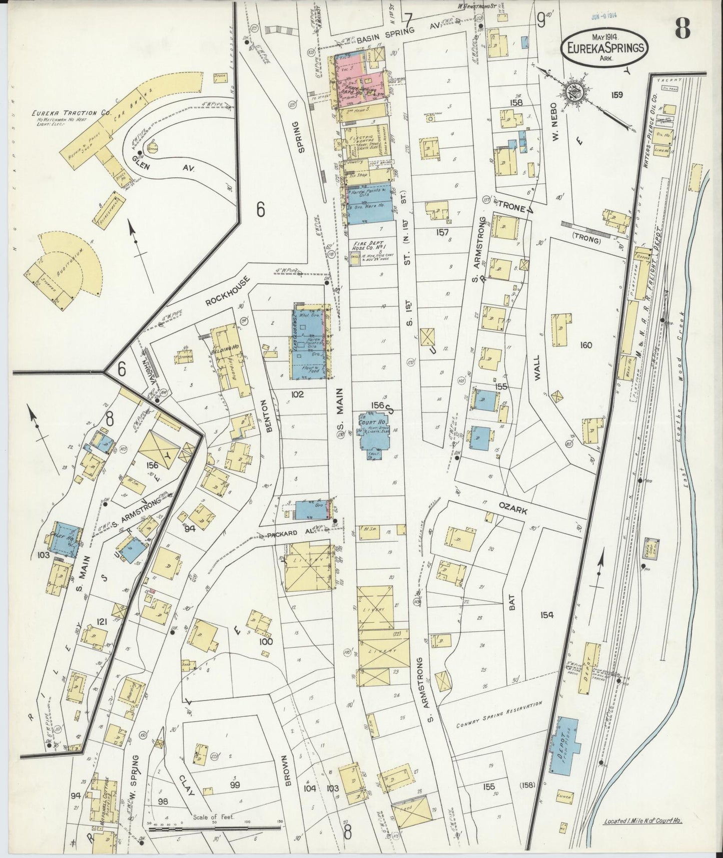 Sanborn Fire Insurance Map from Eureka Springs, Carroll County, Arkansas (1914), Sheet #0008 - Historic Sanborn Fire Insurance Map Print, vintage old map wall art, antique decor, genealogy gift, Arkansas Arkansas map