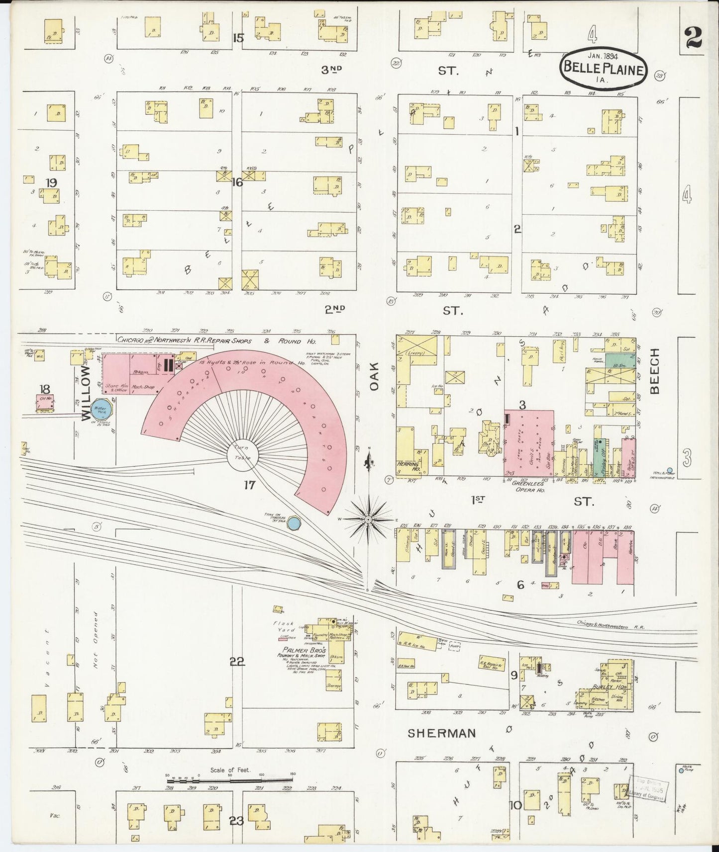 Sanborn Fire Insurance Map from Belle Plaine, Benton County, Iowa (1894), Sheet #0002 - Historic Sanborn Fire Insurance Map Print, vintage old map wall art