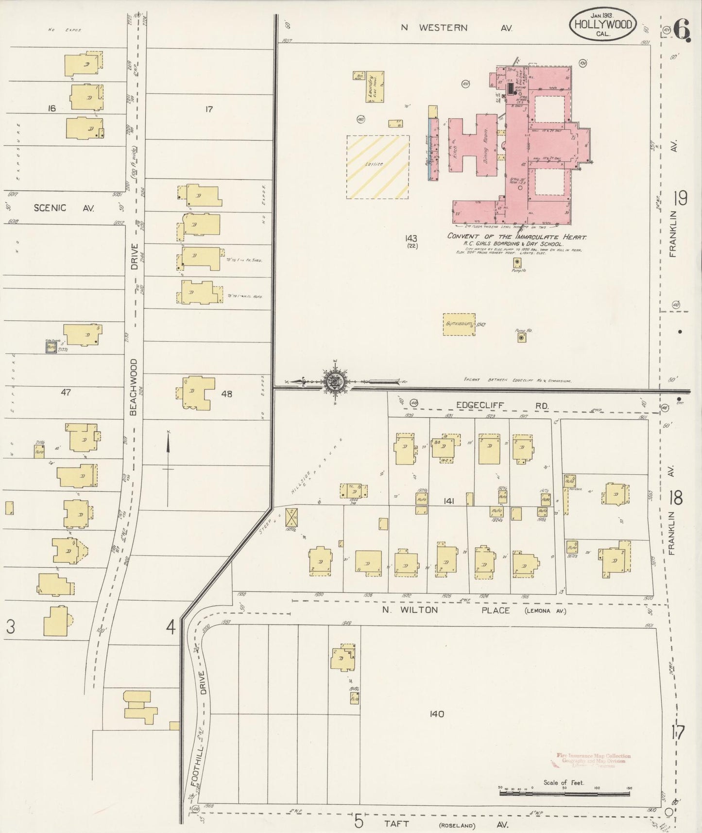 Sanborn Fire Insurance Map from Hollywood, Los Angeles County, California (1913), Sheet #0006 - Historic Sanborn Fire Insurance Map Print, vintage old map wall art, antique decor, genealogy gift, California California map